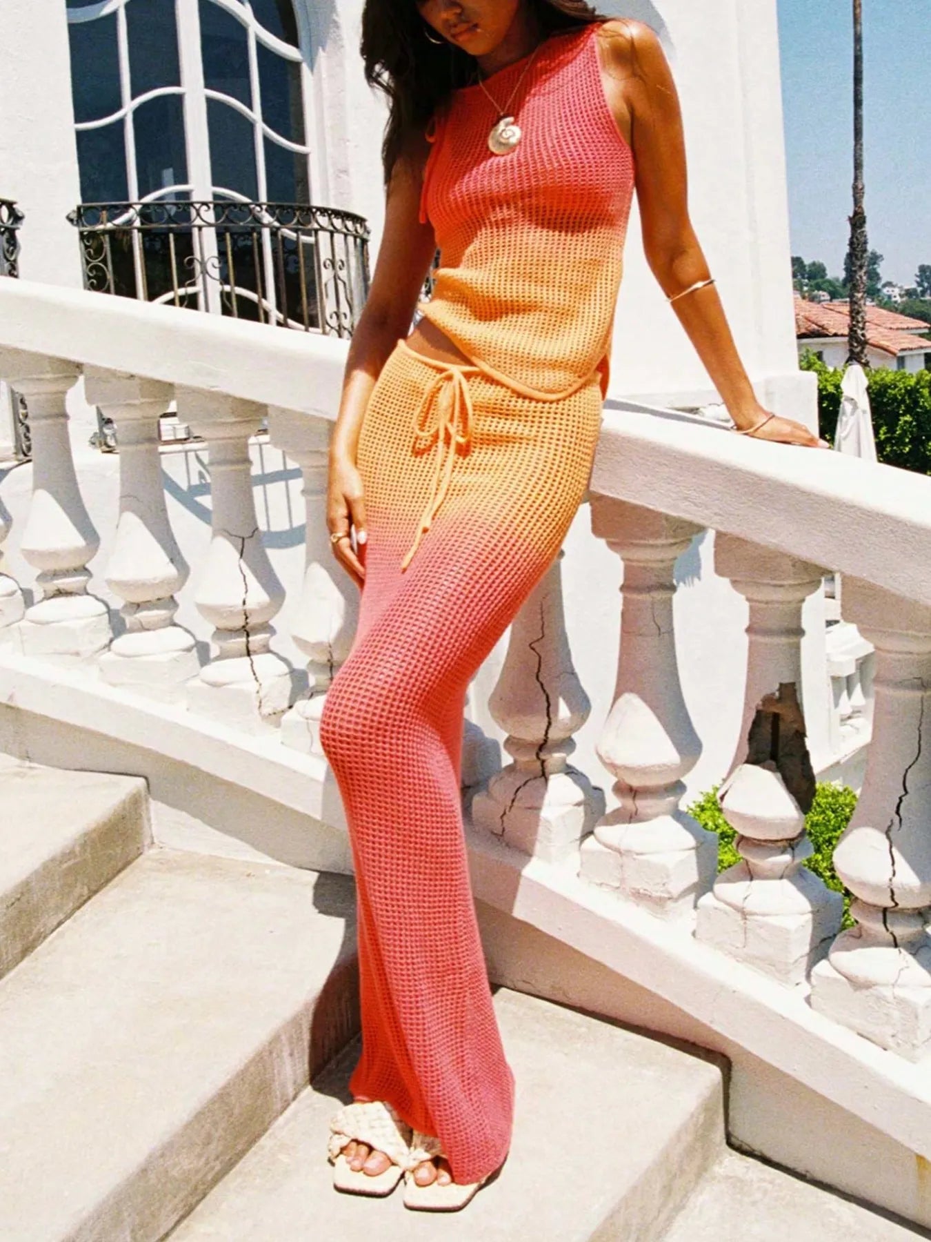 Sunset Gradient Crochet Tank and Skirt Set