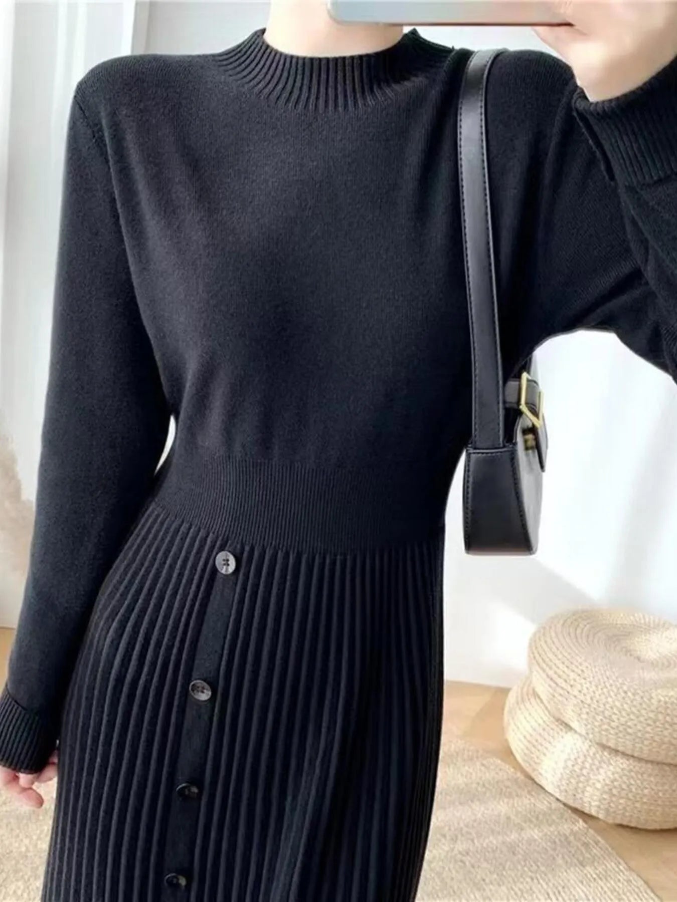 Sweater Dress with Pleated Skirt