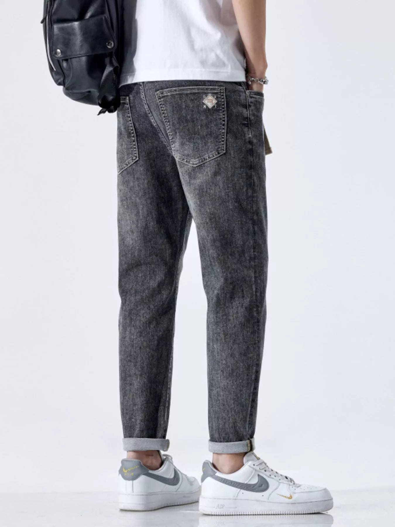 Men's Cuffed Straight Leg Washed Jeans
