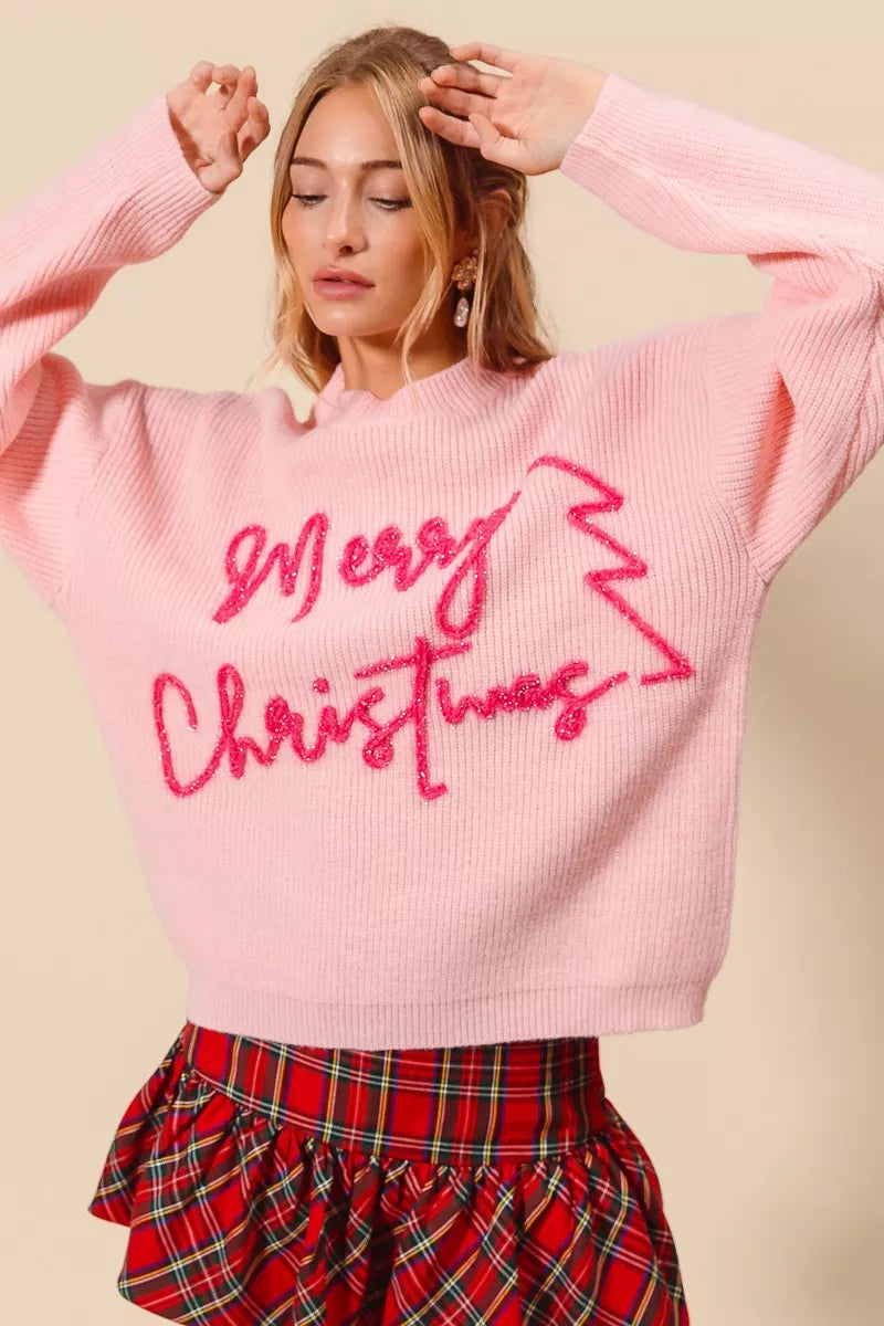 MERRY CHRISTMAS Tinsel Lettering Sweater