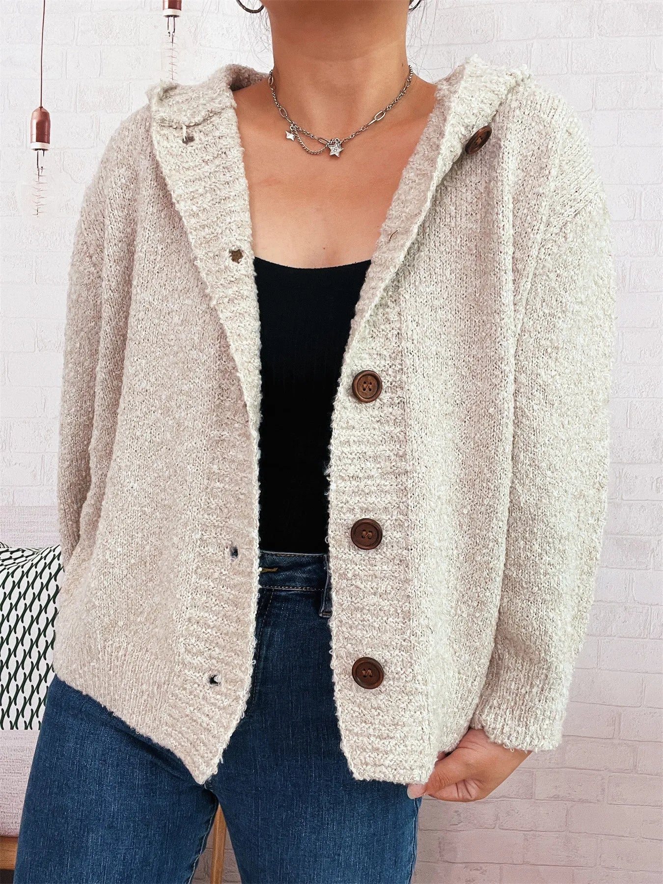 Chunky Buttoned Hooded Cardigan
