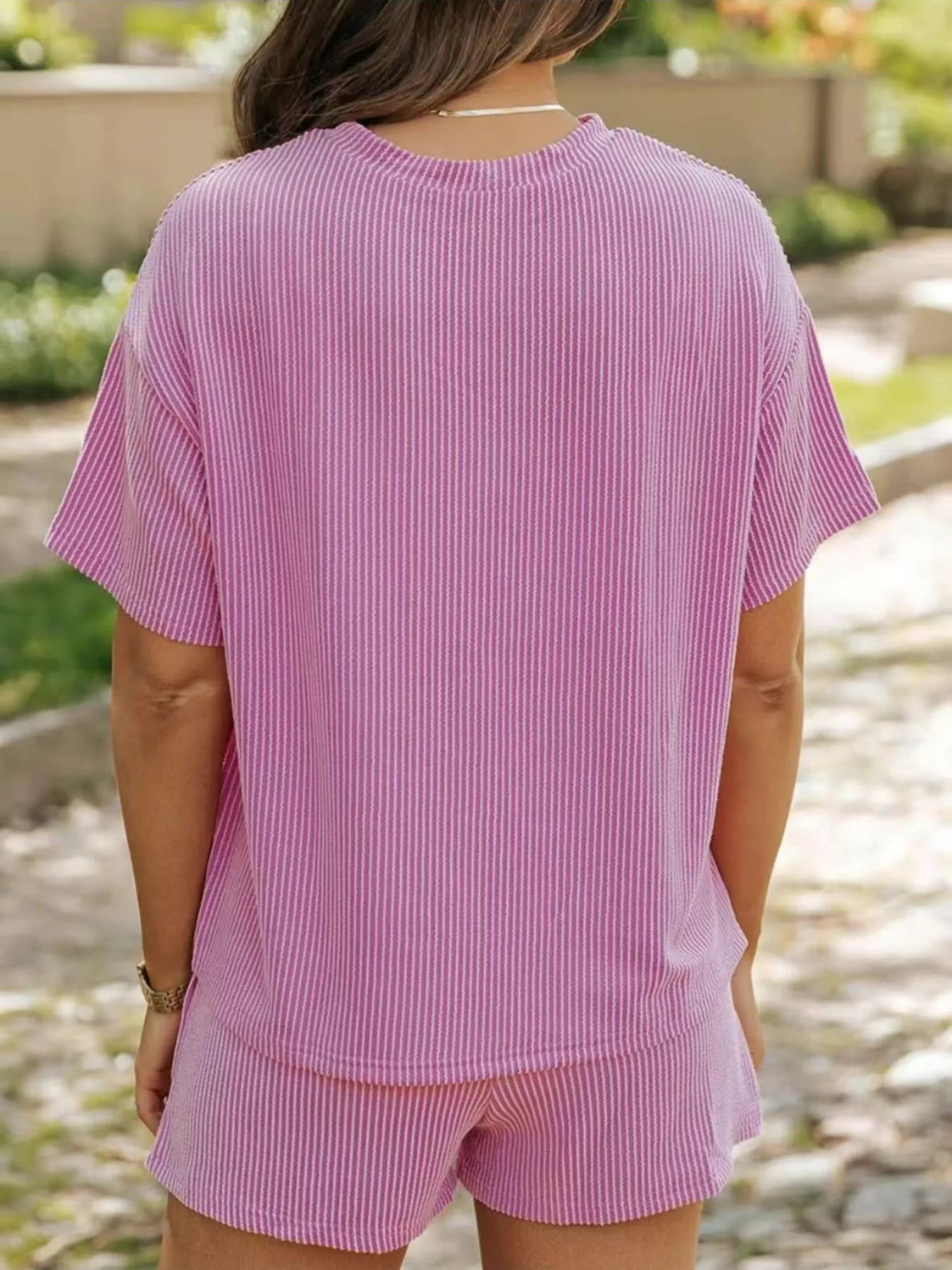 Ribbed Short Sleeve Lounge Set