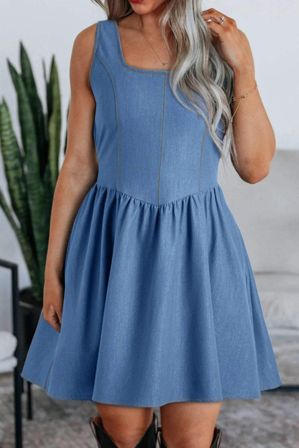Square Neck Sleeveless Mini Dress