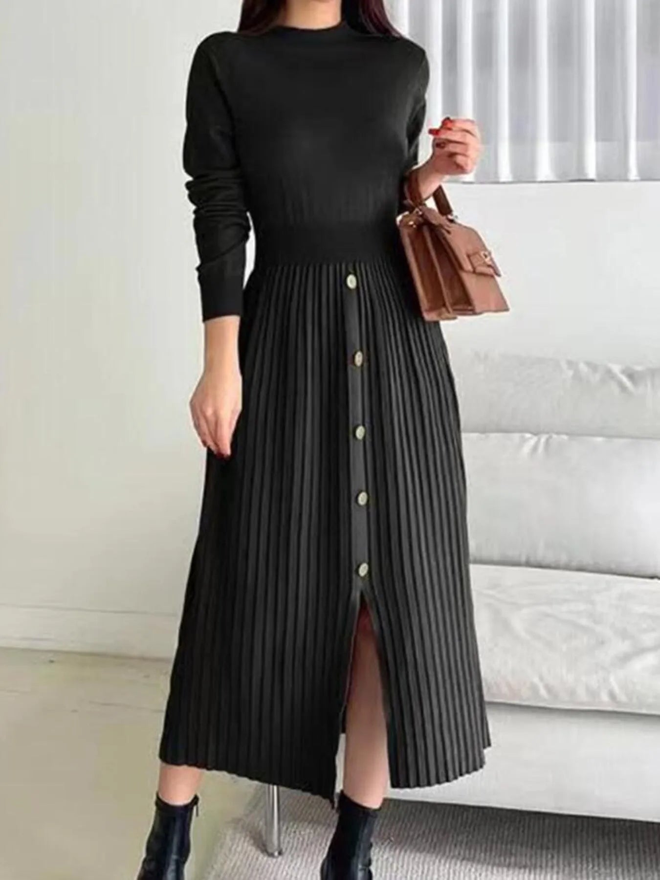 Sweater Dress with Pleated Skirt