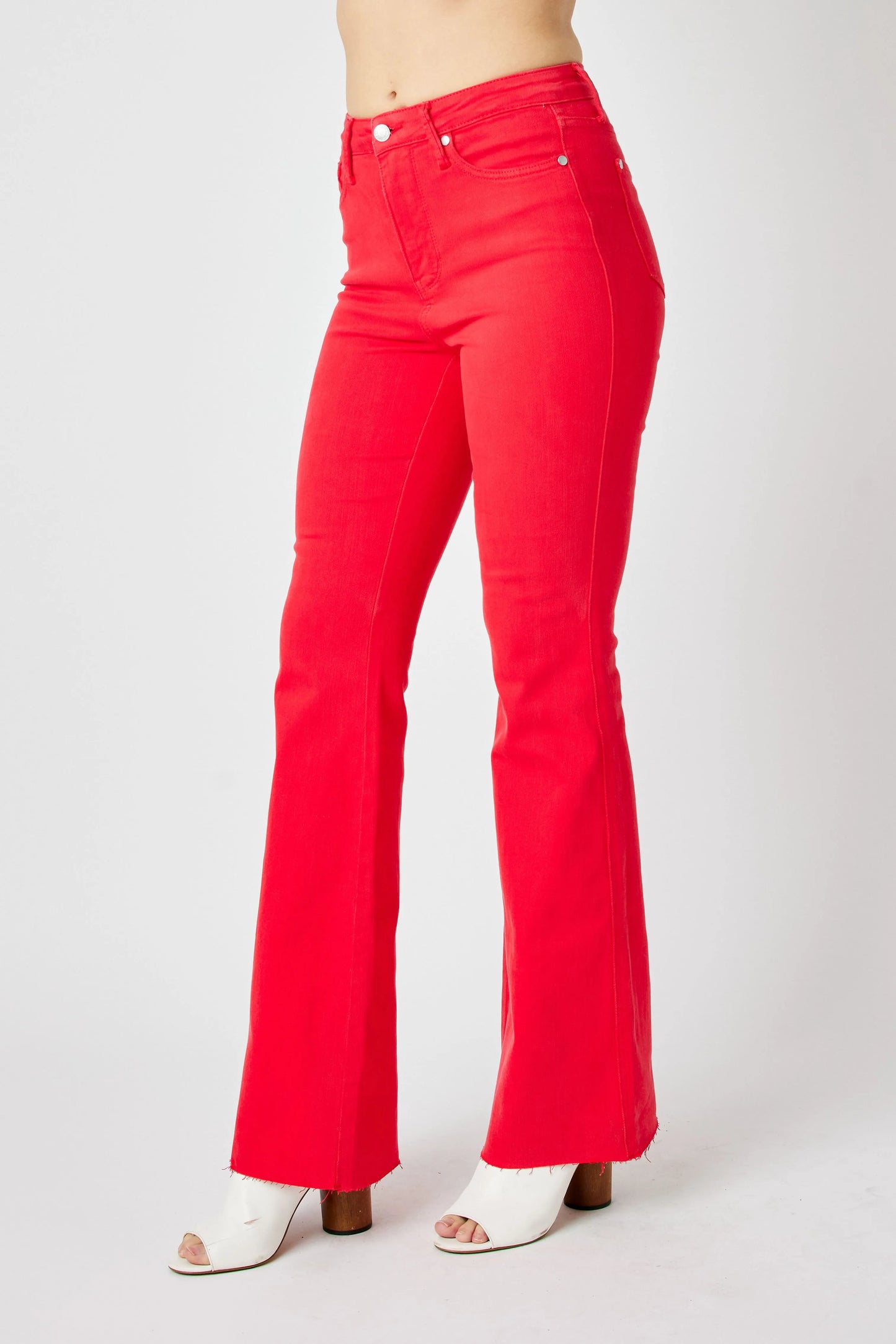Red Flare Jeans with Tummy Control