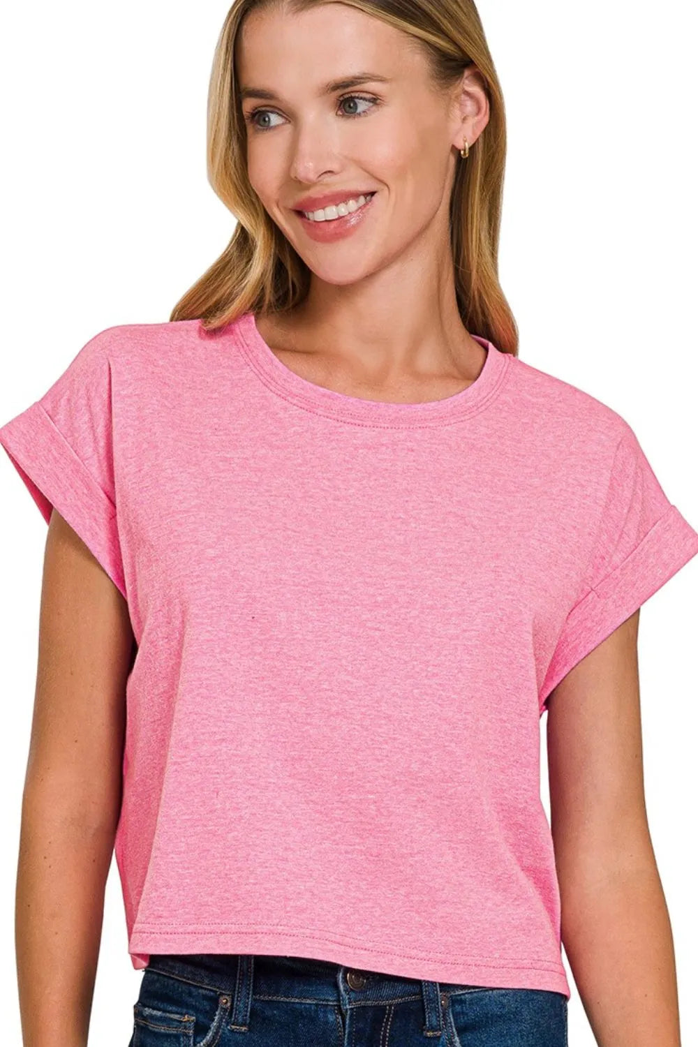 Women's Rolled Sleeve Crop Top