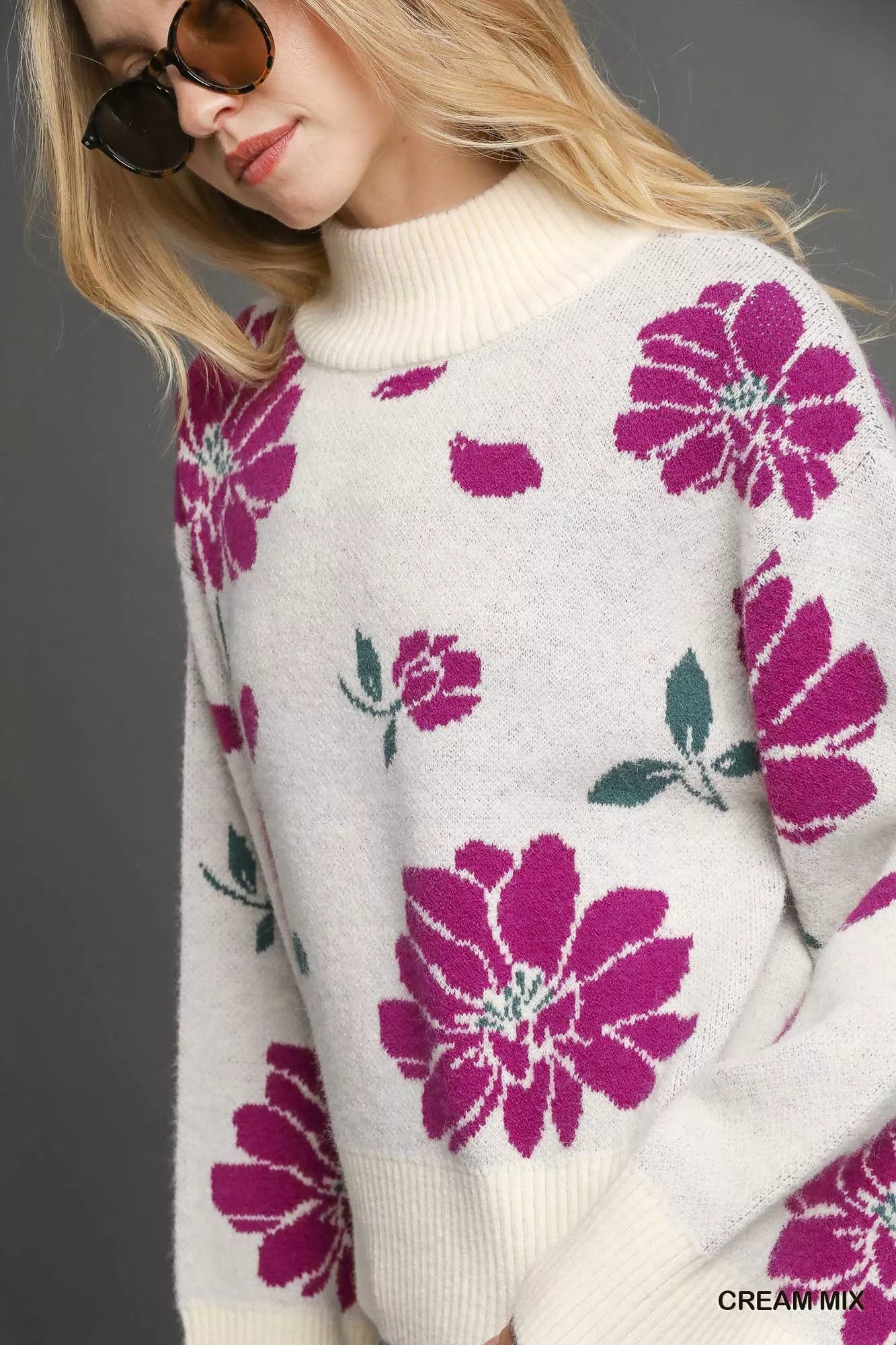 Floral Patterned Mock Neck Sweater