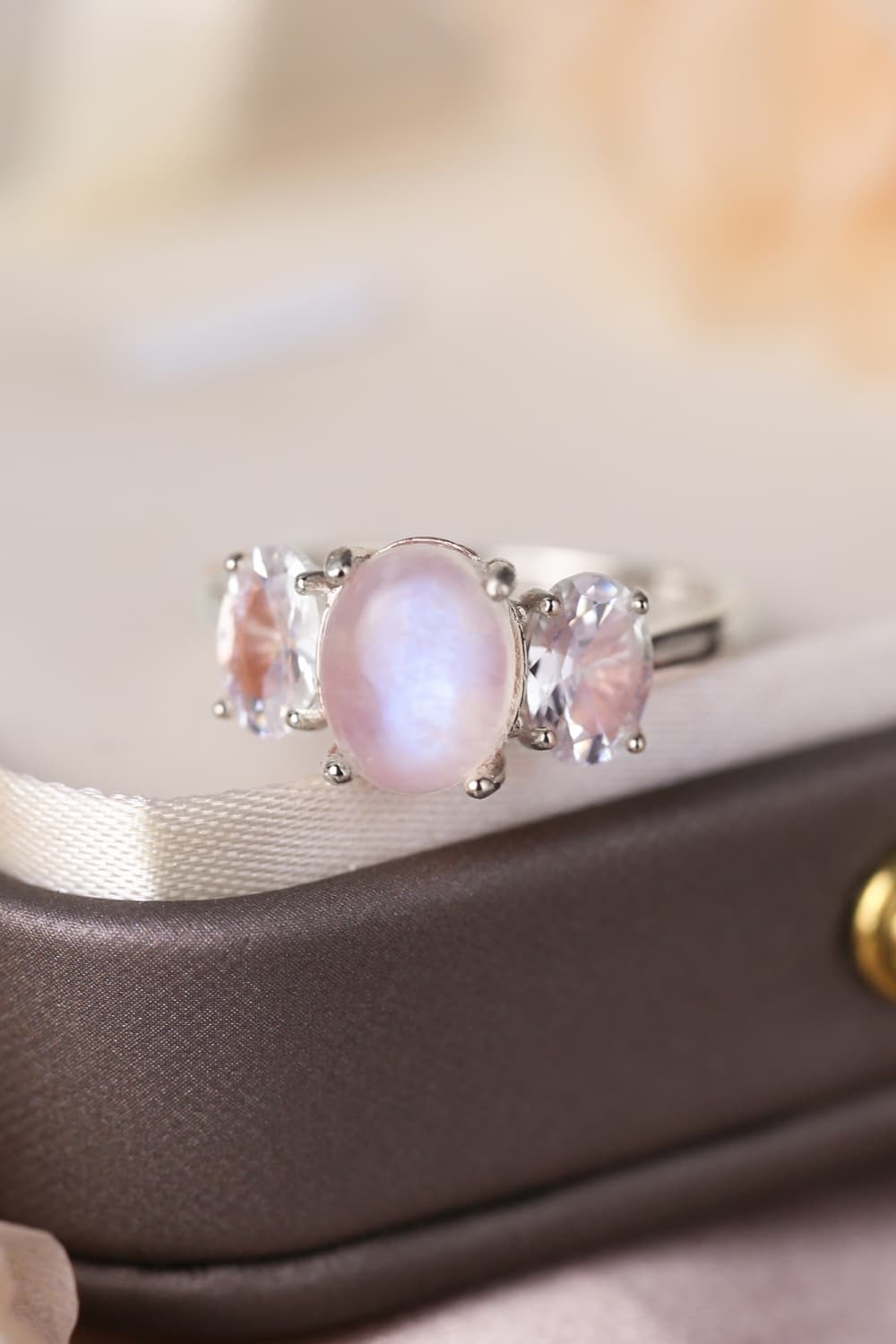 Natural Moonstone Three Stone Ring