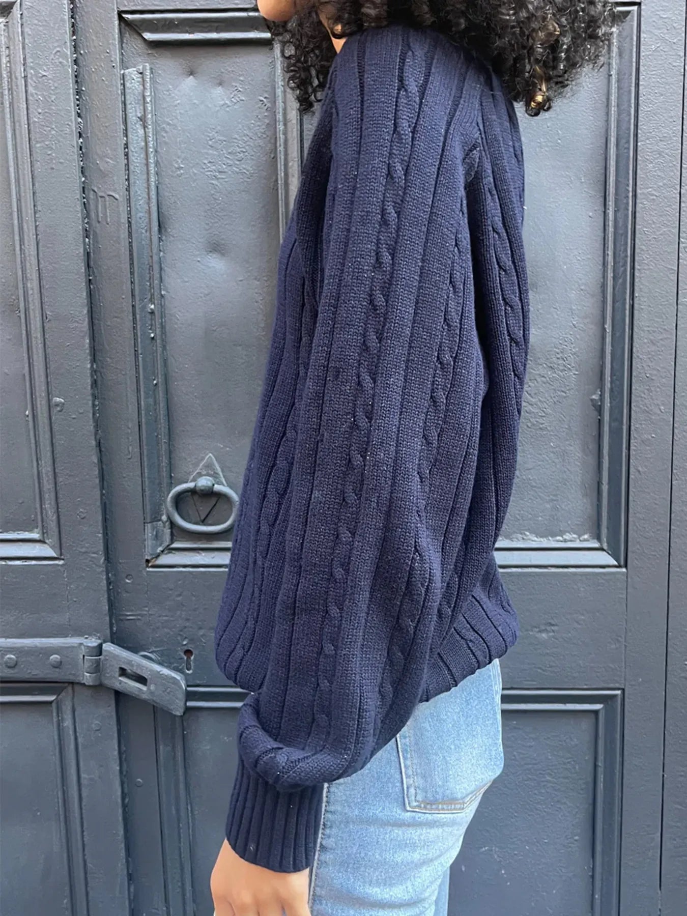 Classic Cable Knit V-Neck Pullover Sweater