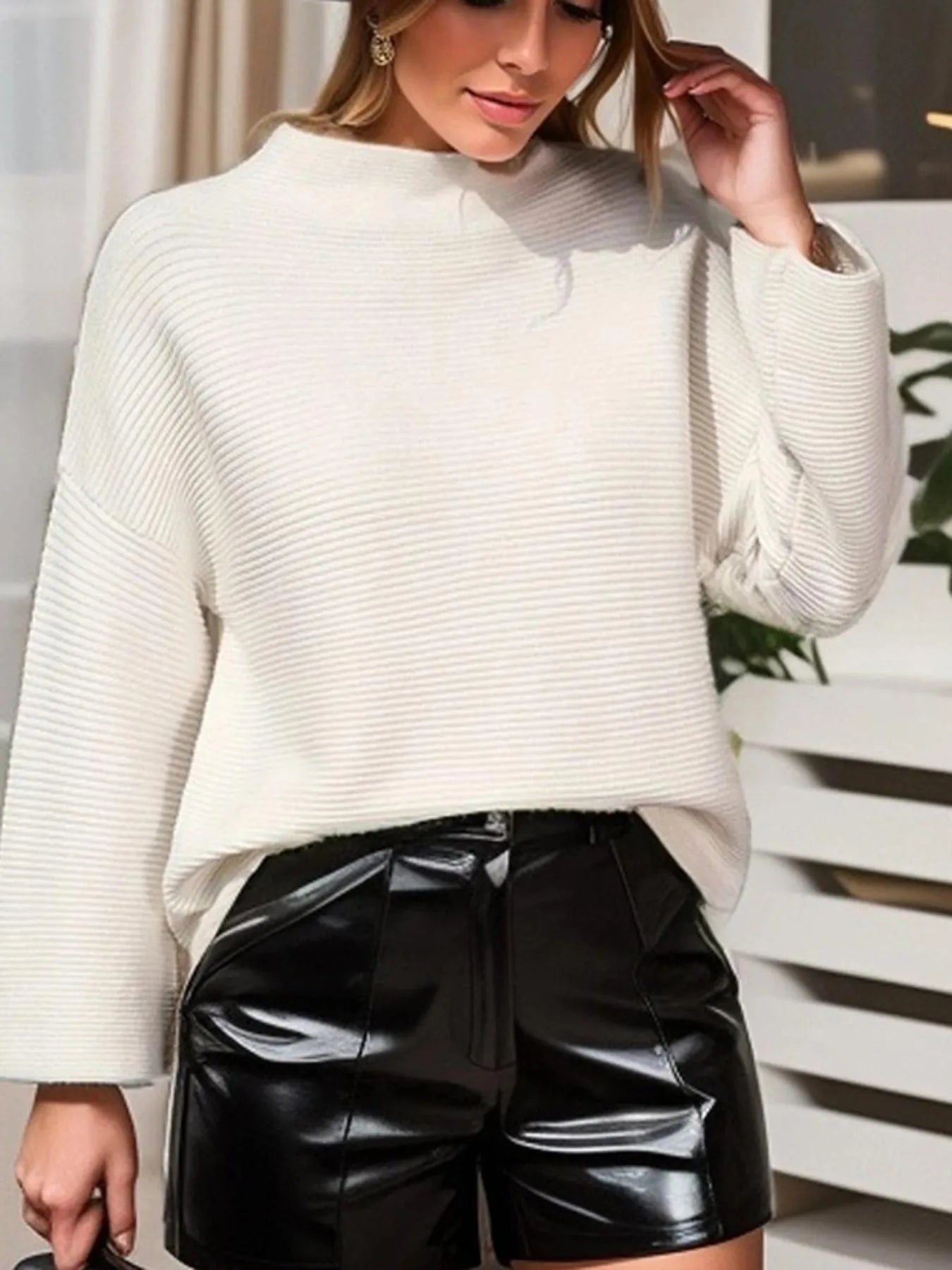 Mock Neck Drop Shoulder Sweater