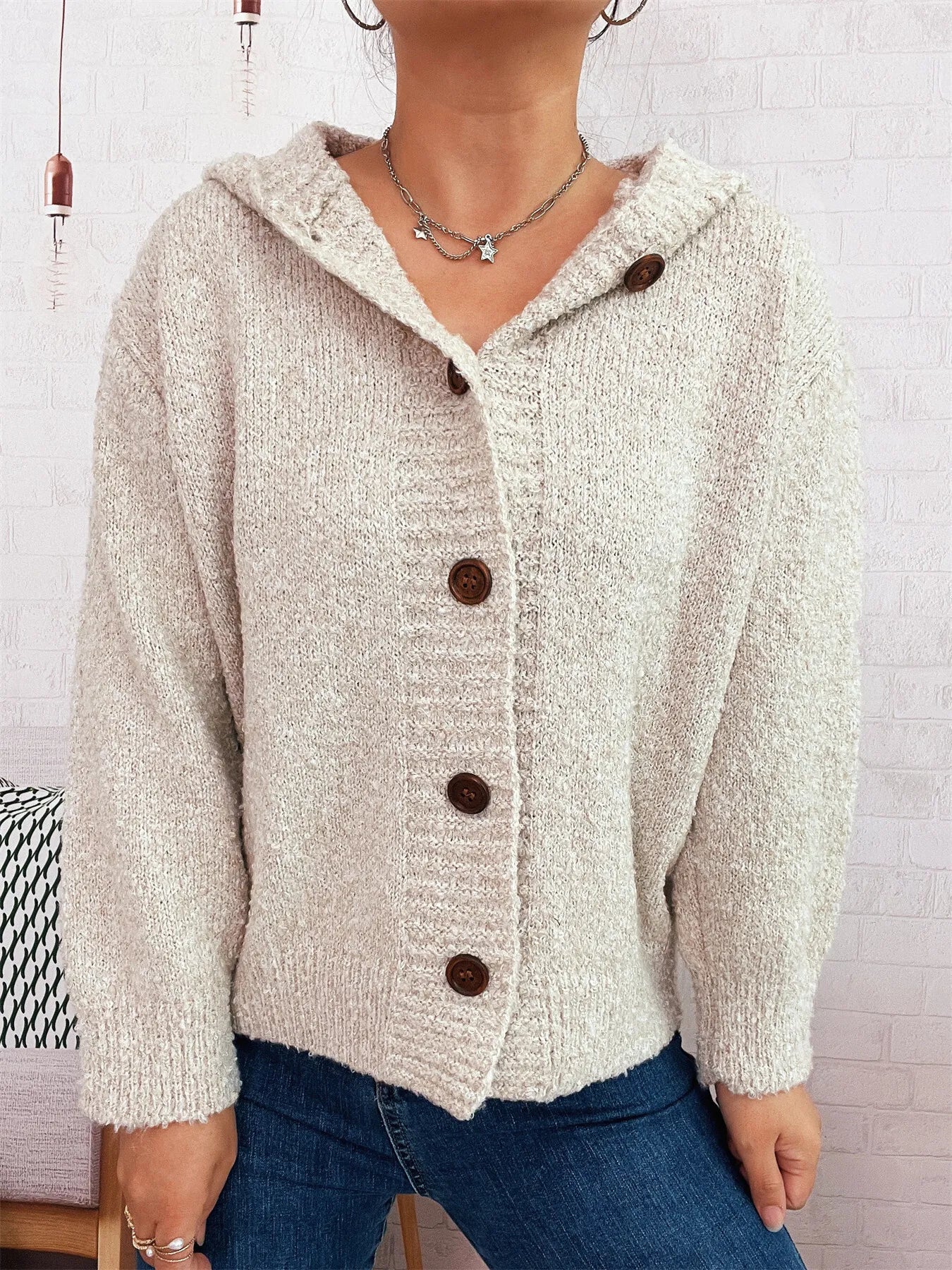 Chunky Buttoned Hooded Cardigan