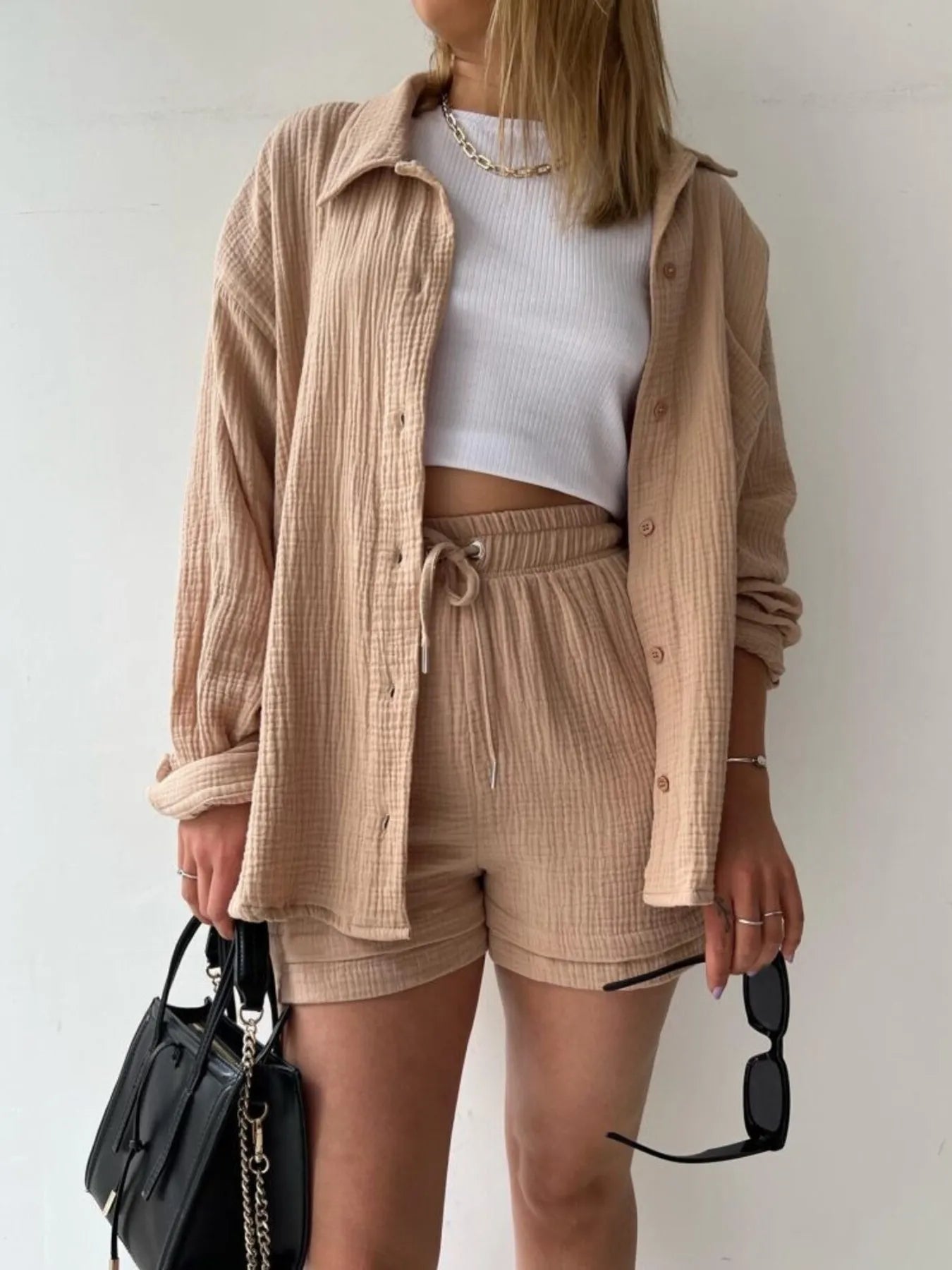 Muslin Button Up Shirt and Shorts Set