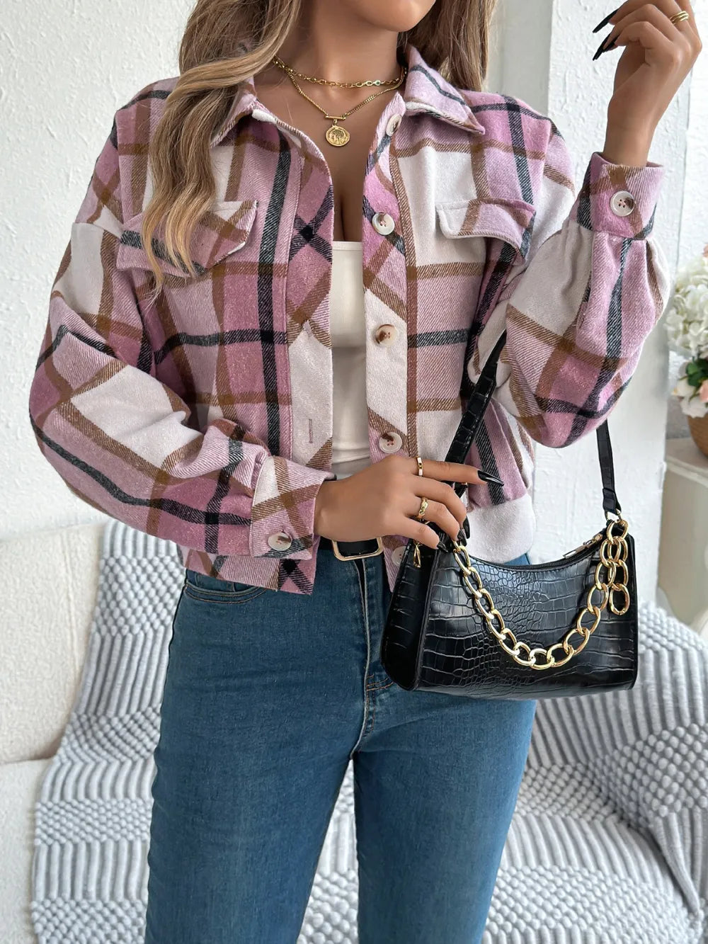 Plaid Button Up Jacket