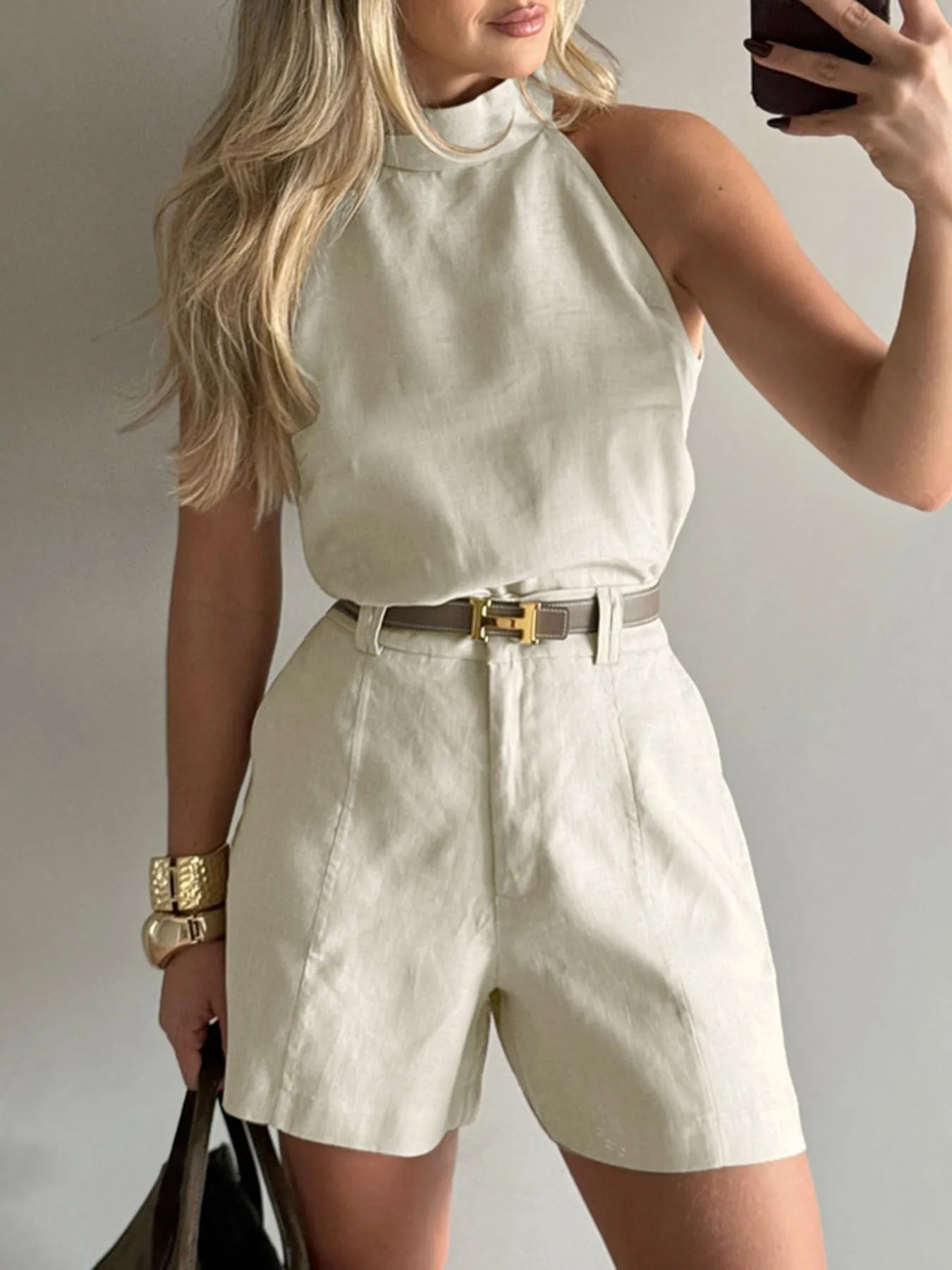 Linen-Blend Top and Shorts Set
