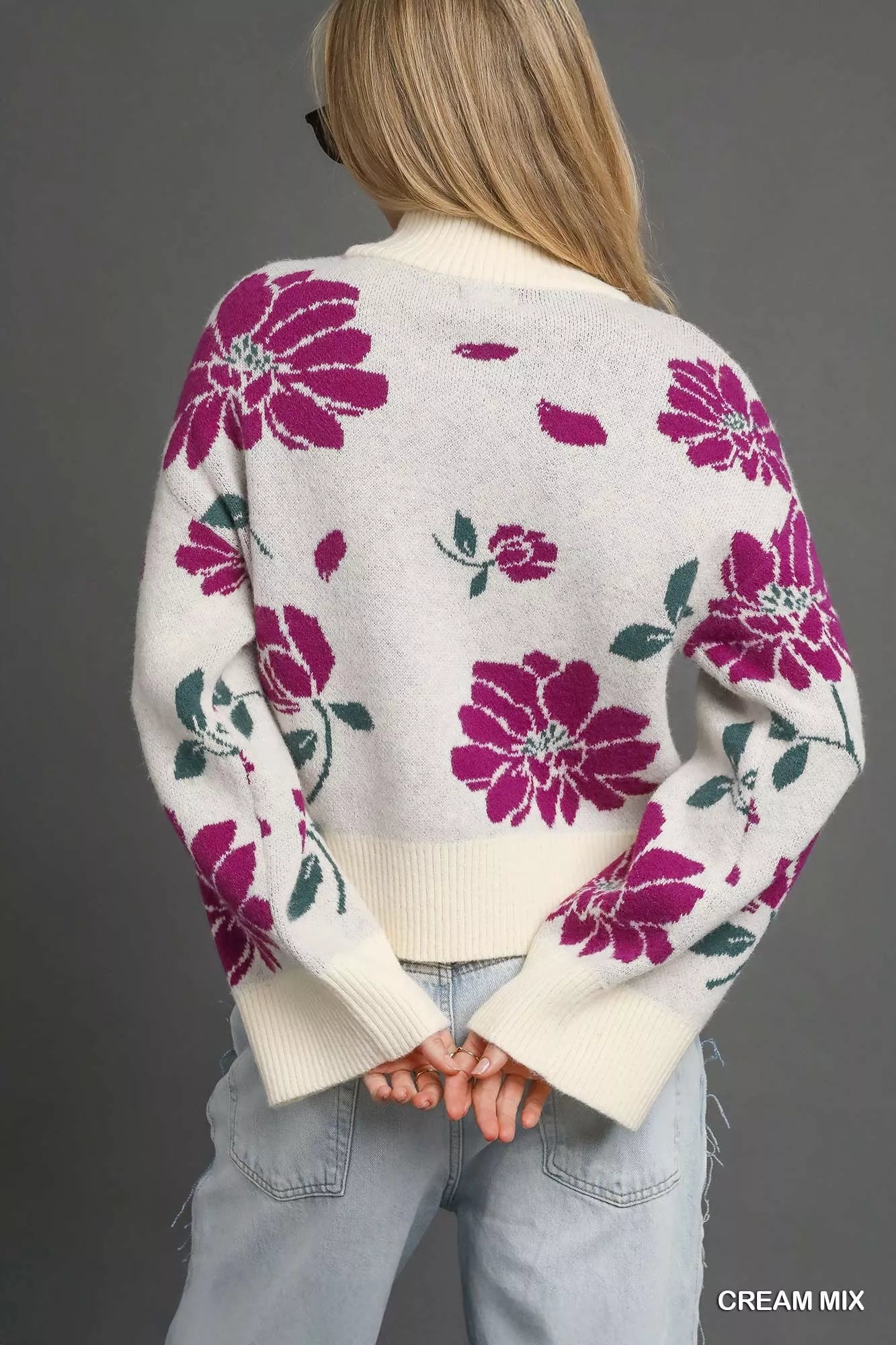 Floral Patterned Mock Neck Sweater