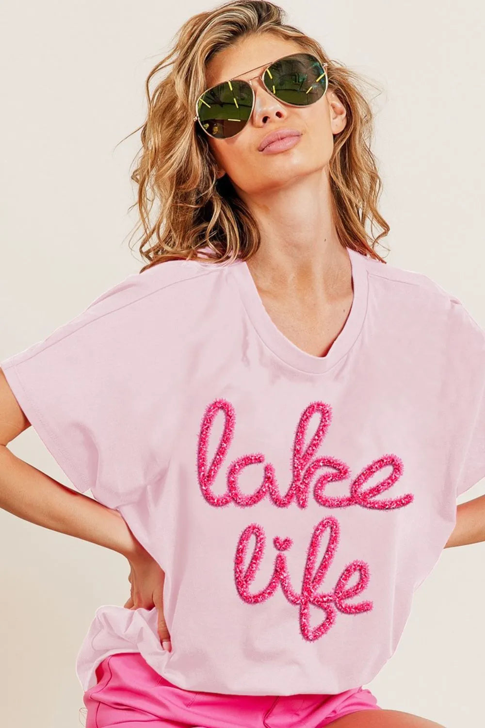 Women's Pink Lake Life Dolman Sleeve Top