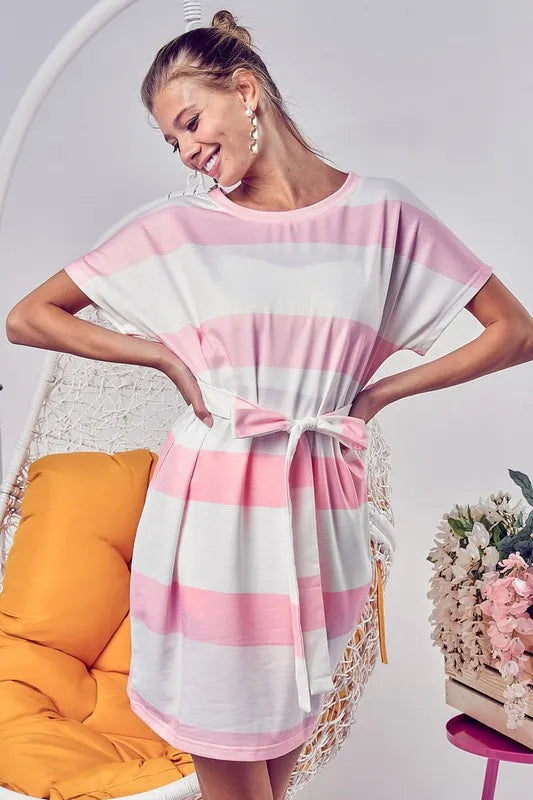 Tie Front Striped T-Shirt Dress