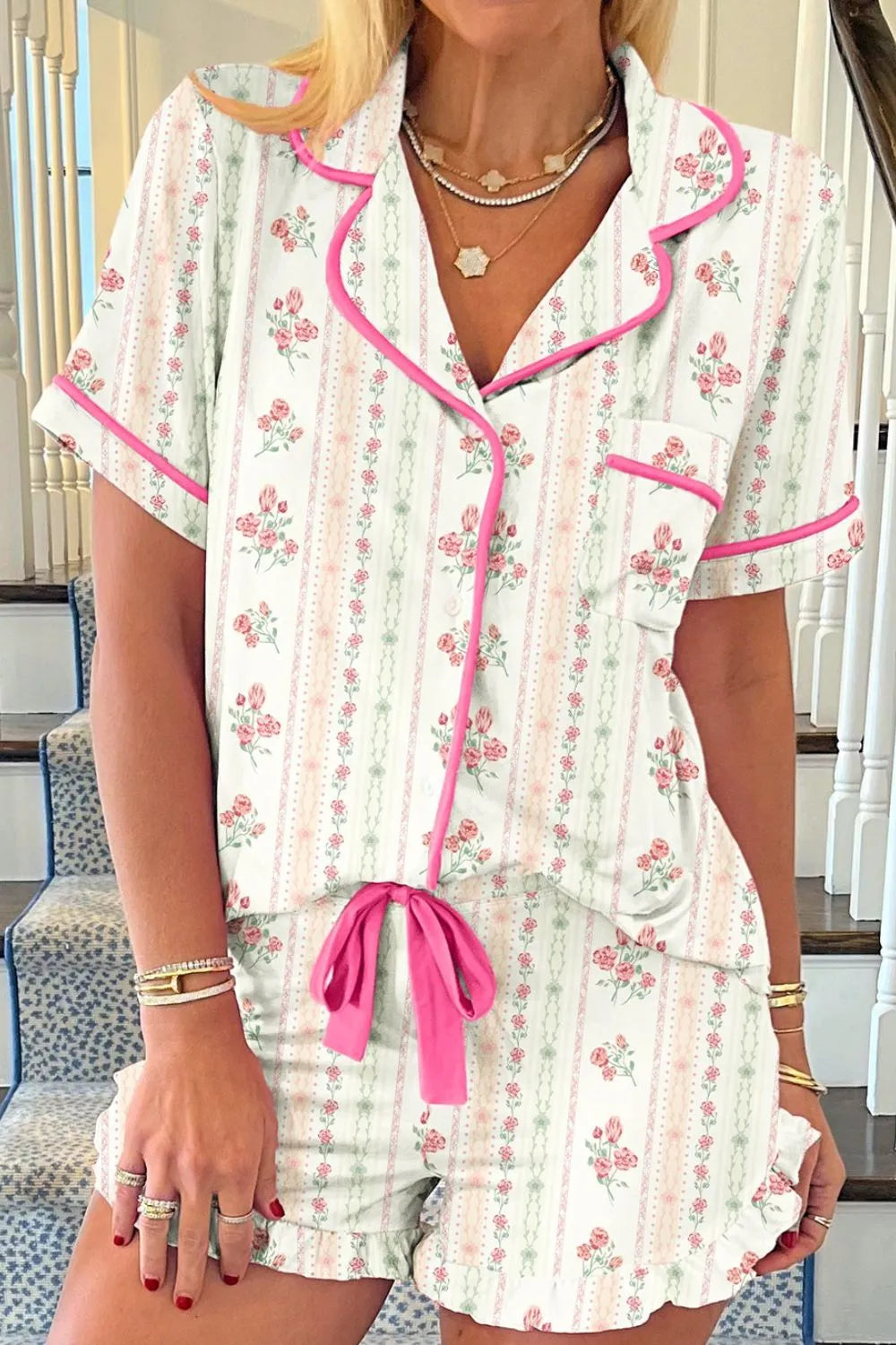 Pillow Talk Short Sleeve Top and Shorts Pajama Set