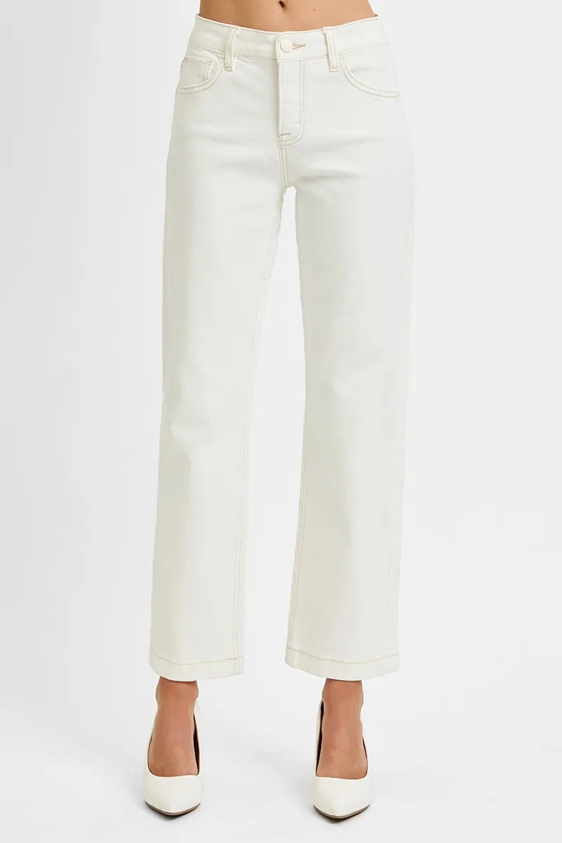 Tummy Control Mid Rise Straight Jeans
