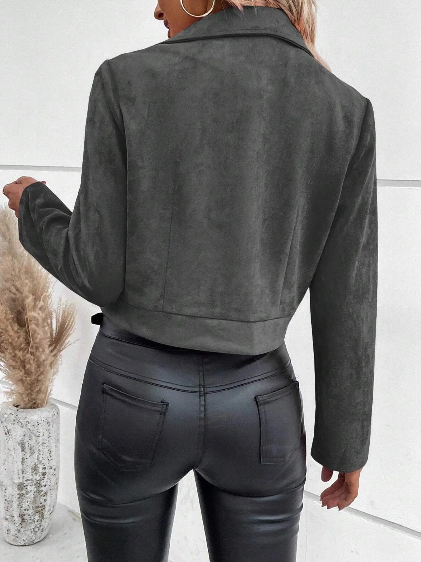 Microsuede Cropped Moto Jacket