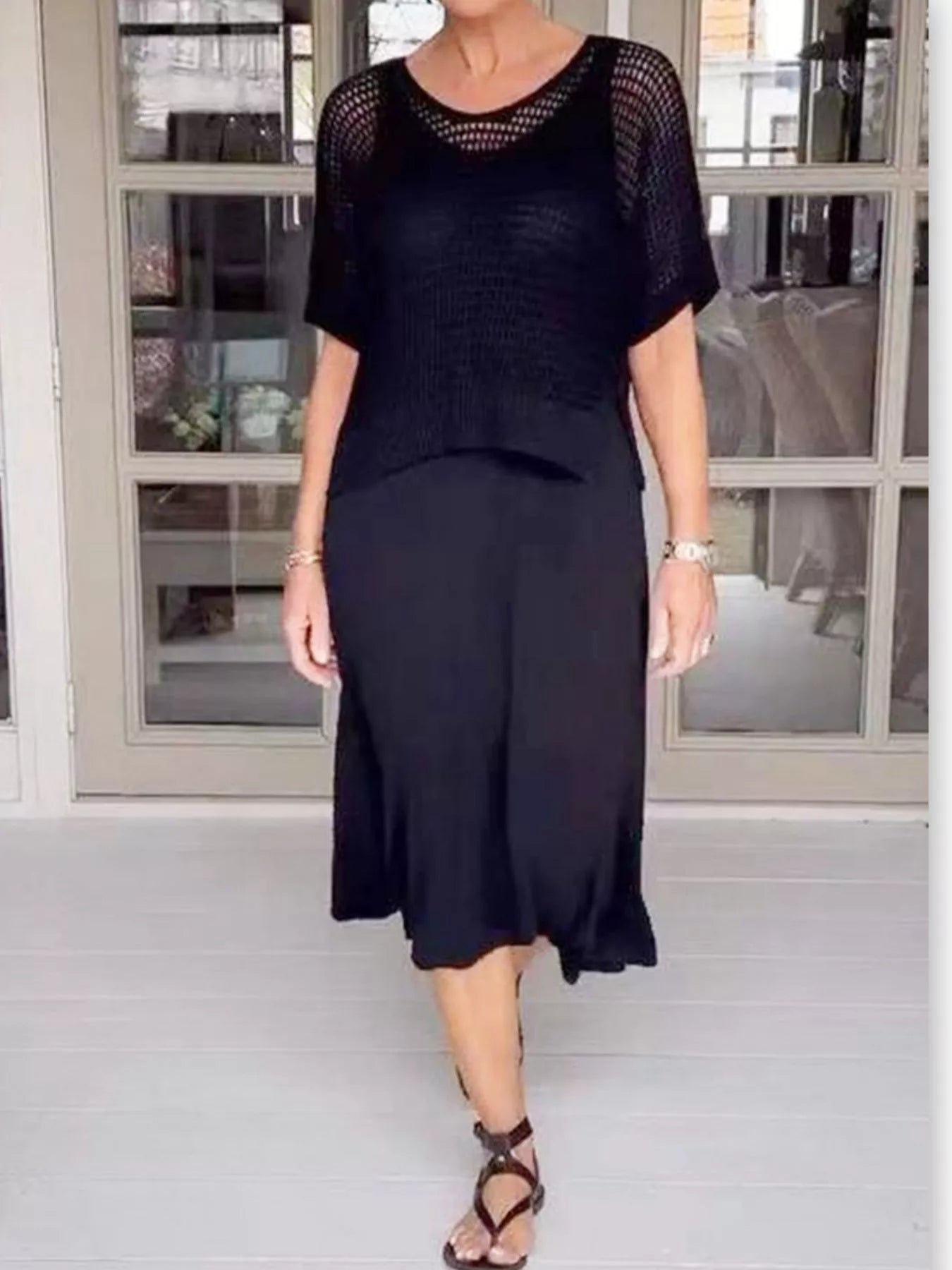 Openwork Sweater and Dress Set