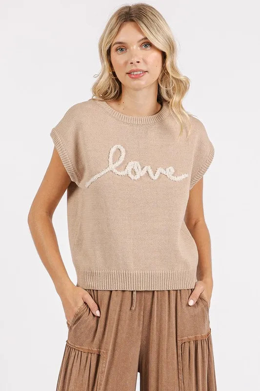 Love Letter Round Neck Cap Sleeve Knit Top