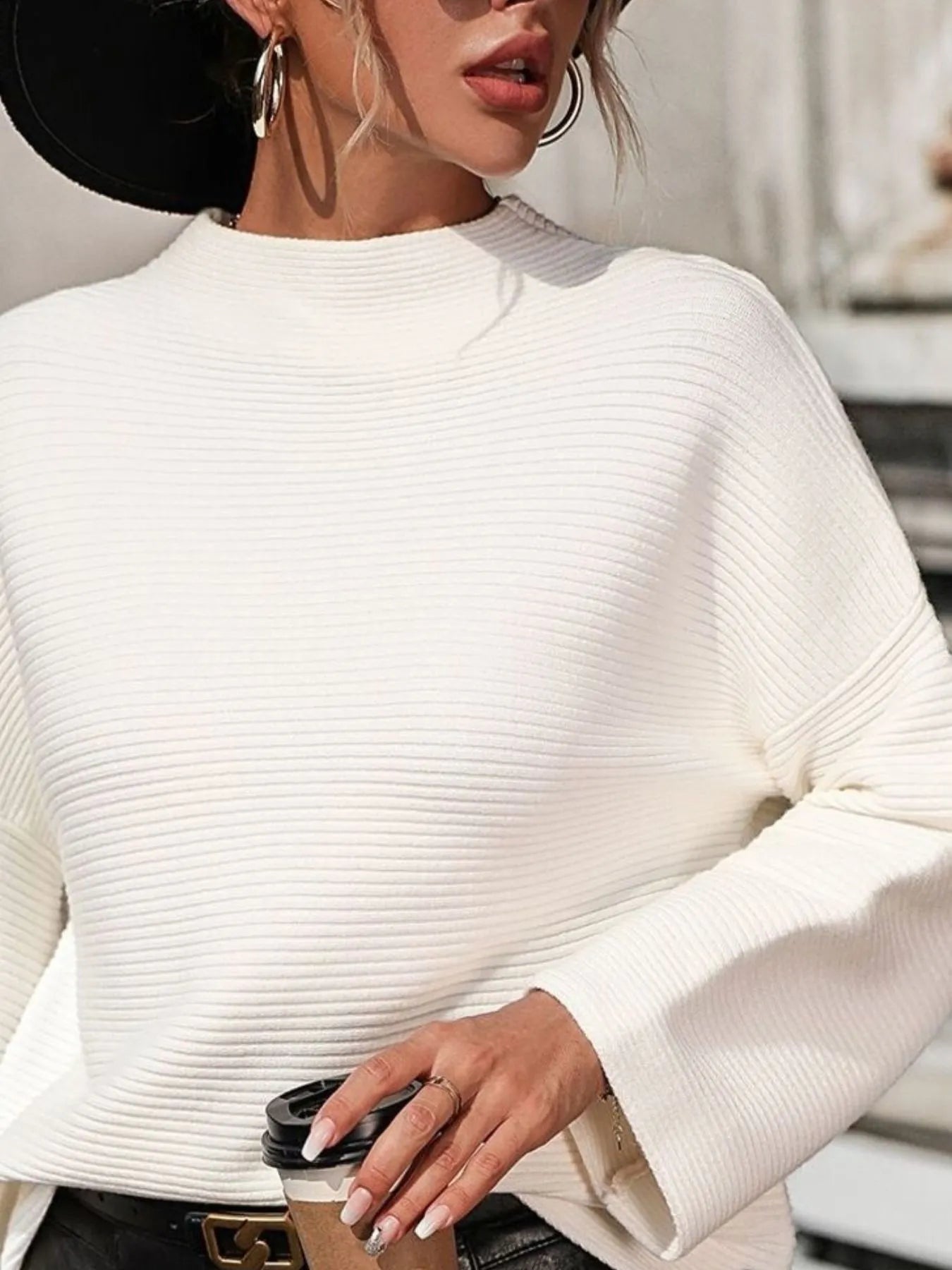 Mock Neck Drop Shoulder Sweater