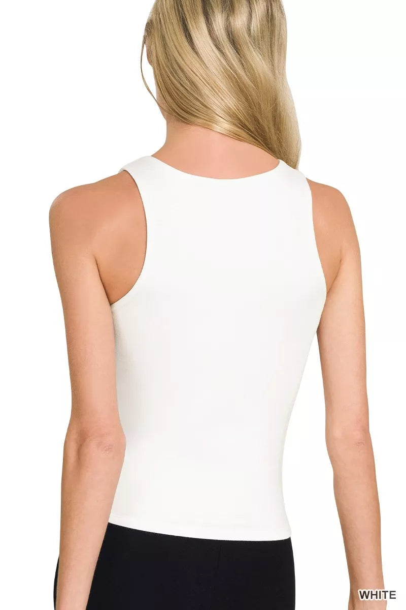 Double Layered High Neck Tank Top - White