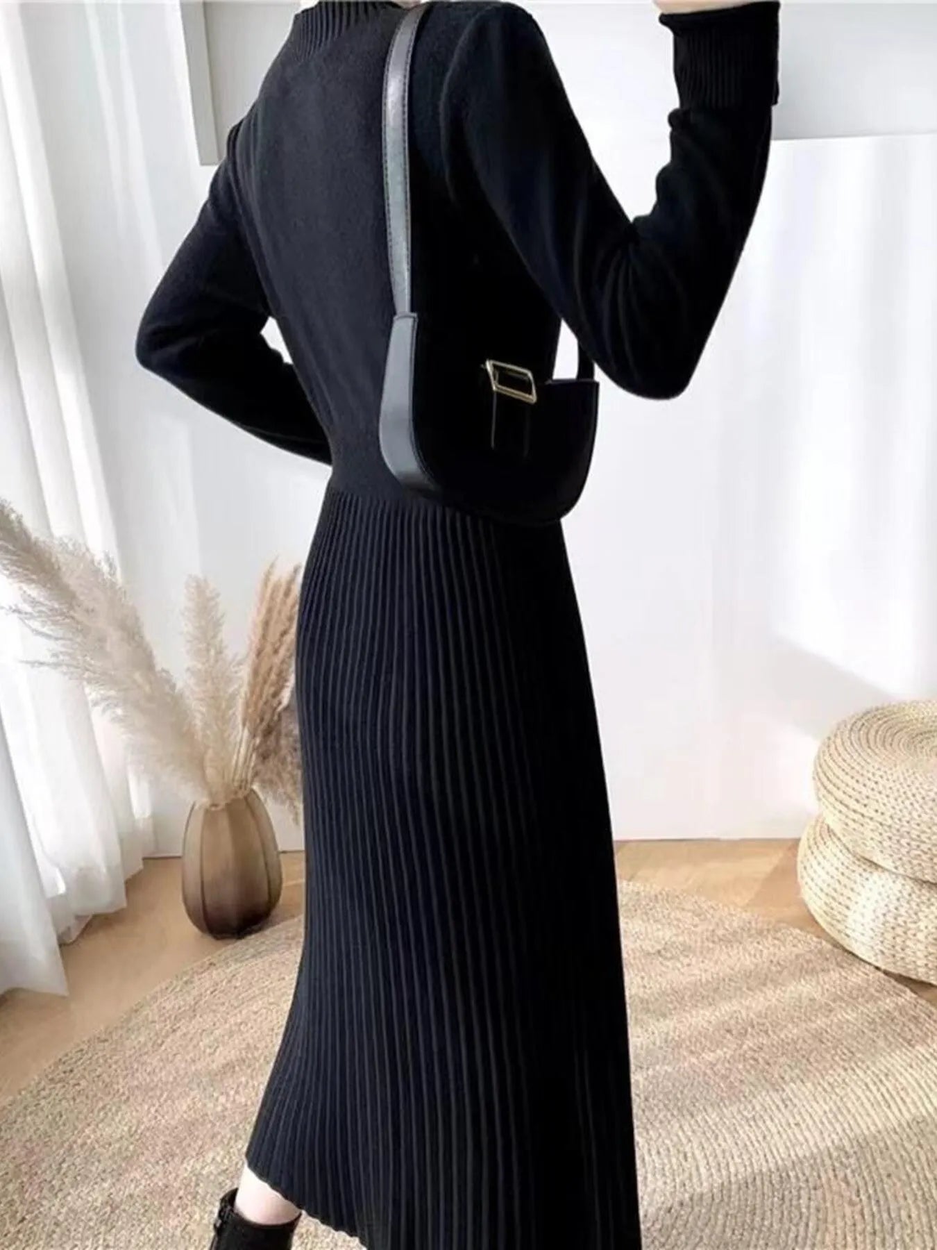 Sweater Dress with Pleated Skirt