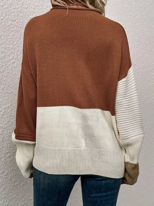 Color Block Ribbed Knit Sweater - Detail View 4