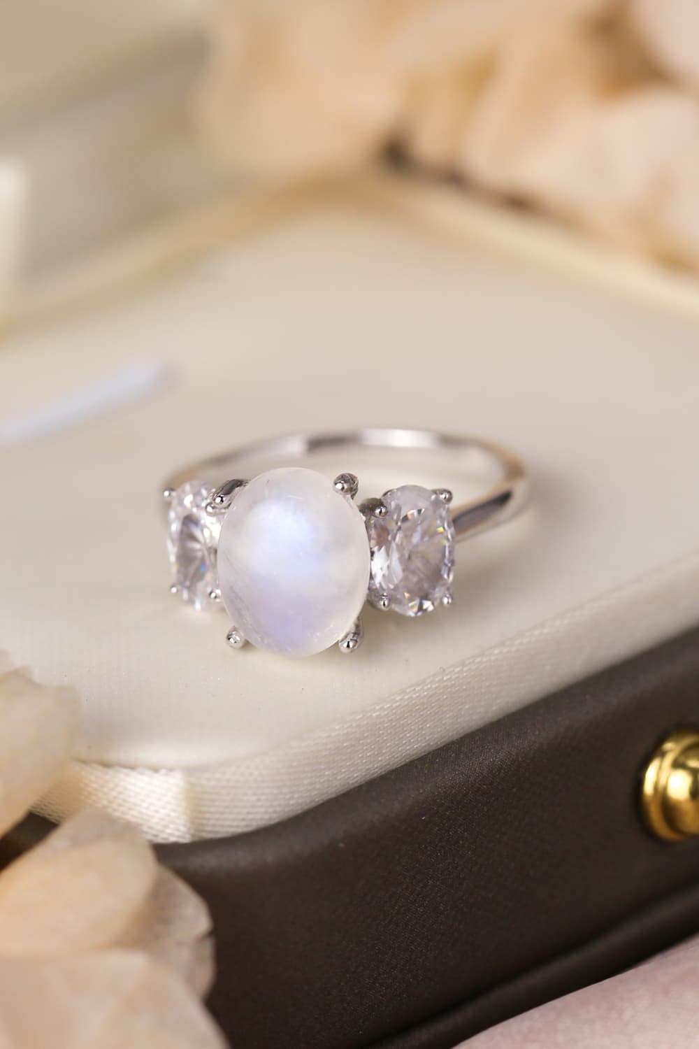 Natural Moonstone Three Stone Ring
