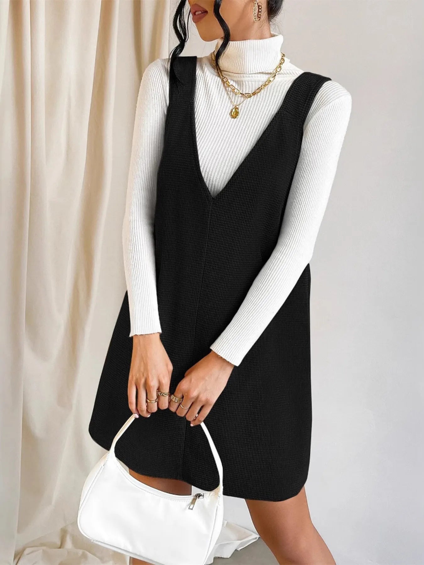 V-Neck Sleeveless Jumper Mini Dress