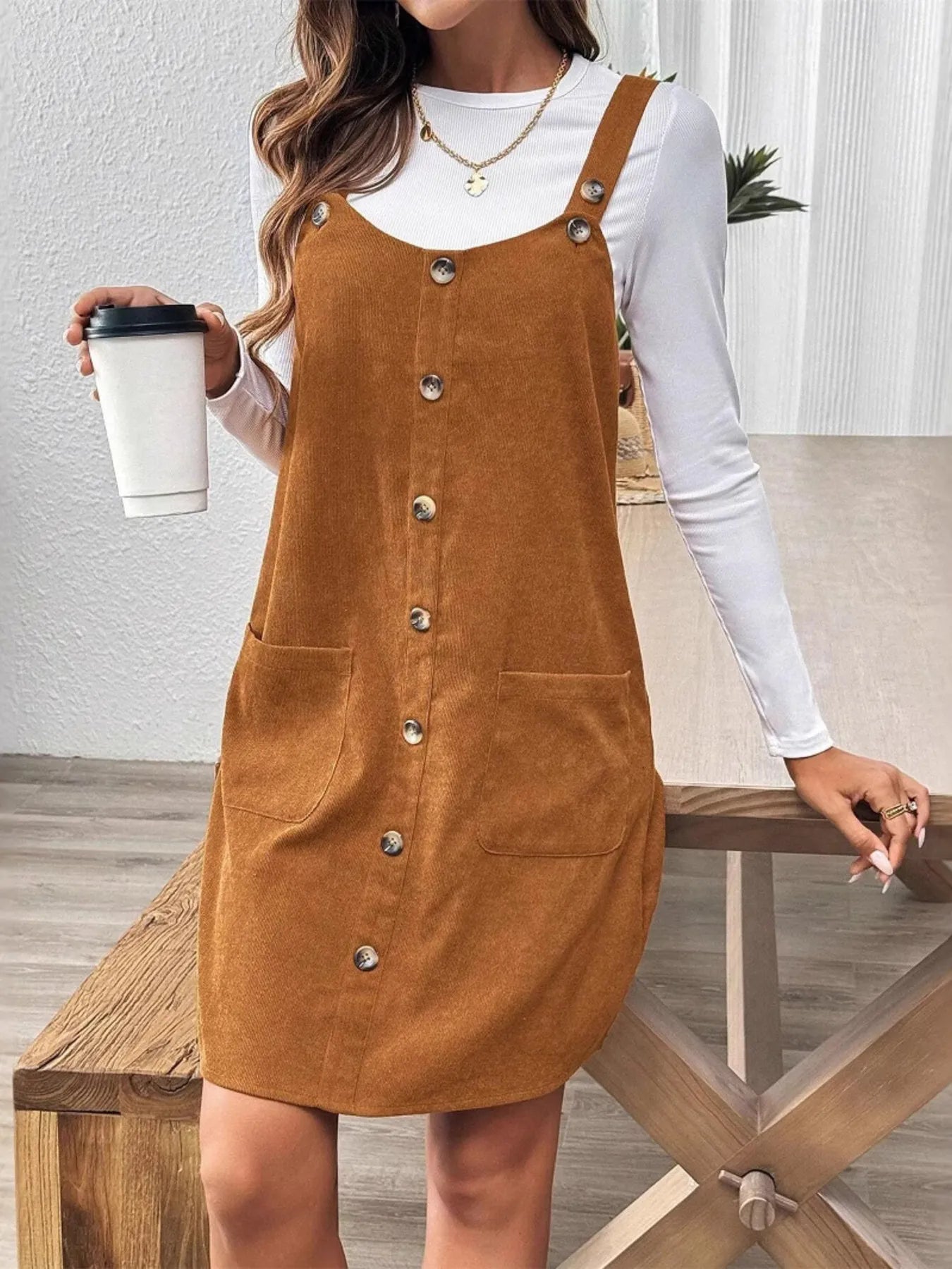Corduroy Overall Dress with Pockets