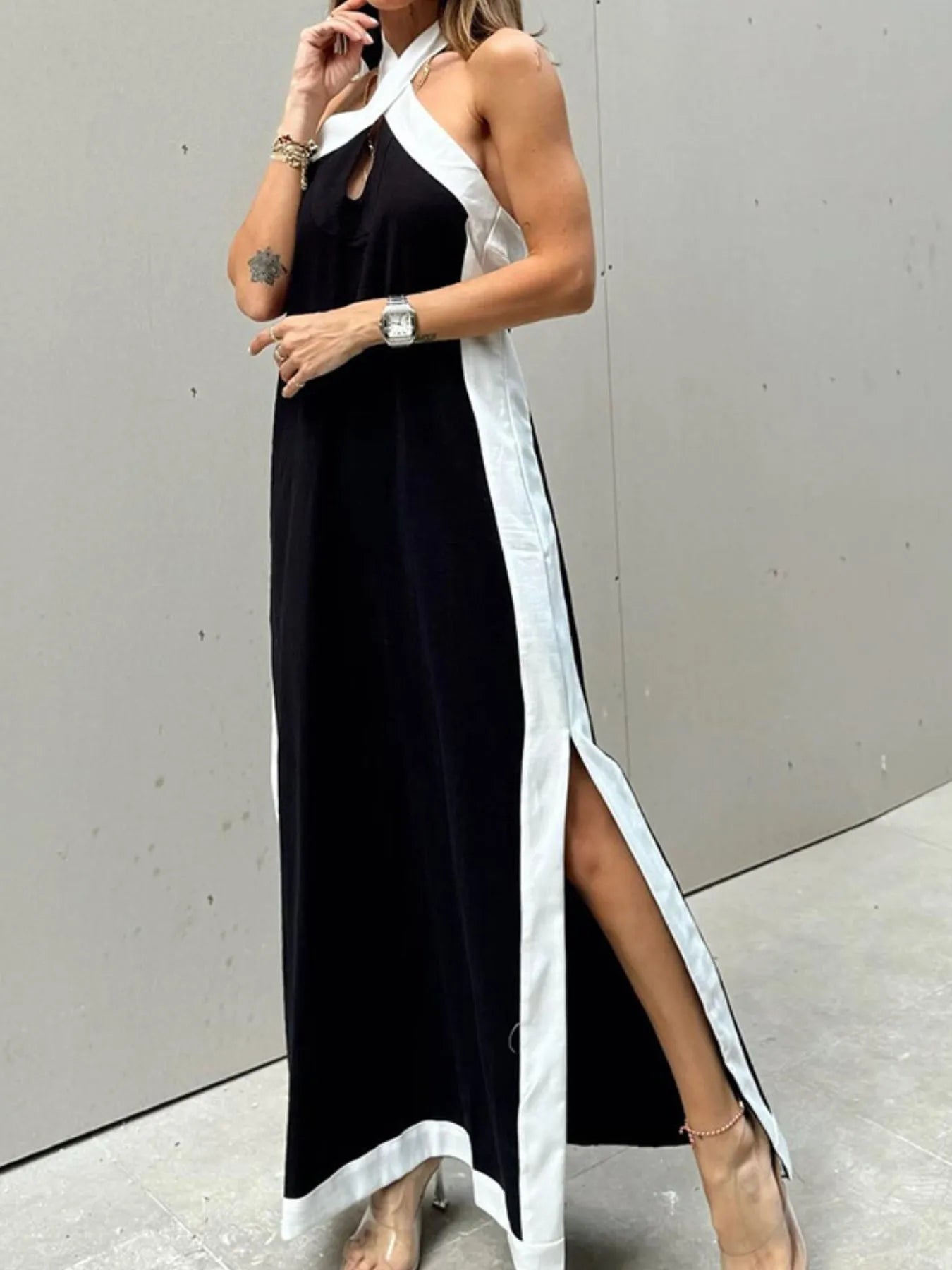 Color Block Halter Maxi Dress