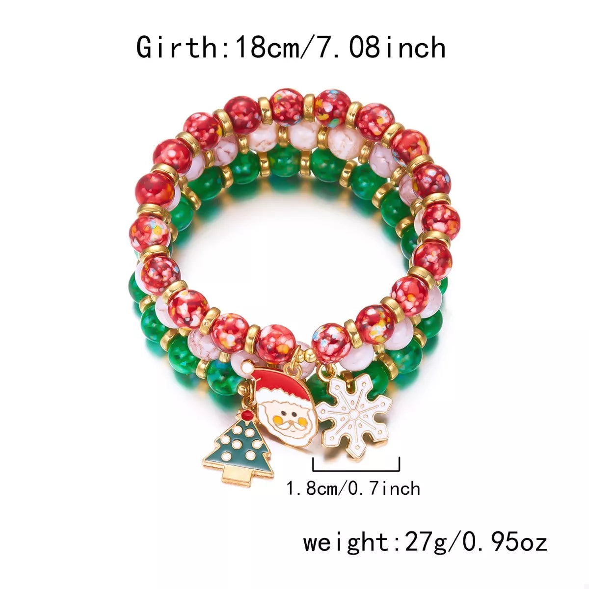 3-Piece Christmas Charm Beaded Bracelet