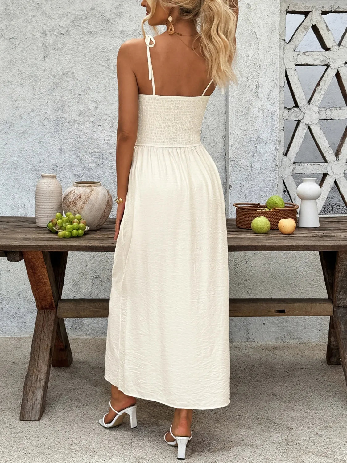 Tie-shoulder Button-front Maxi Dress