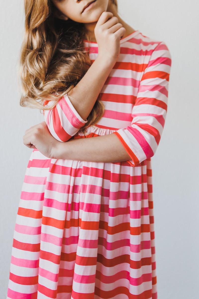 3/4 Sleeve Striped Twirl Dress with Pockets - Mila & Rose ®