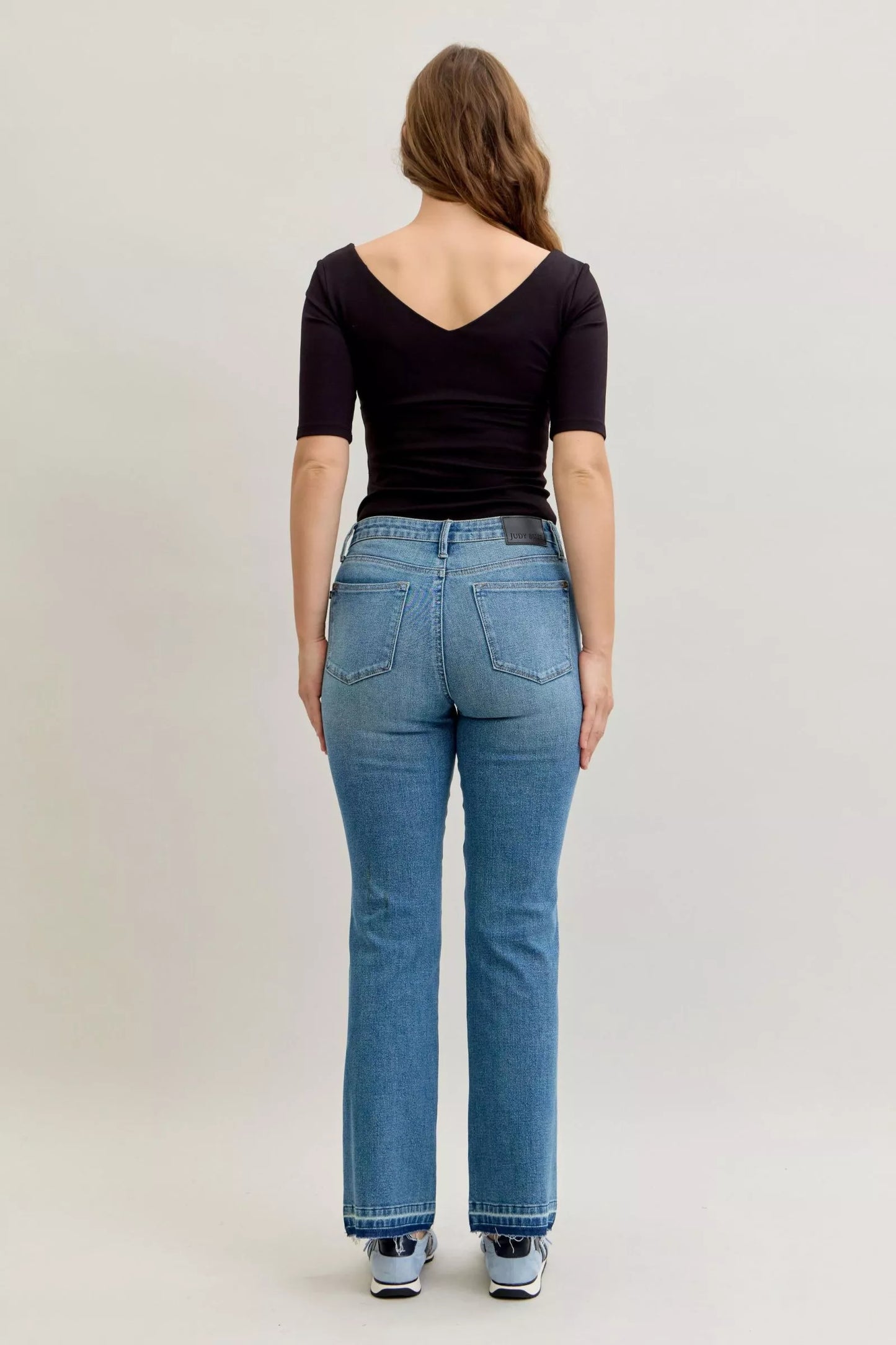 Mid-Rise Slim Bootcut Tummy Control Release Hem Jeans