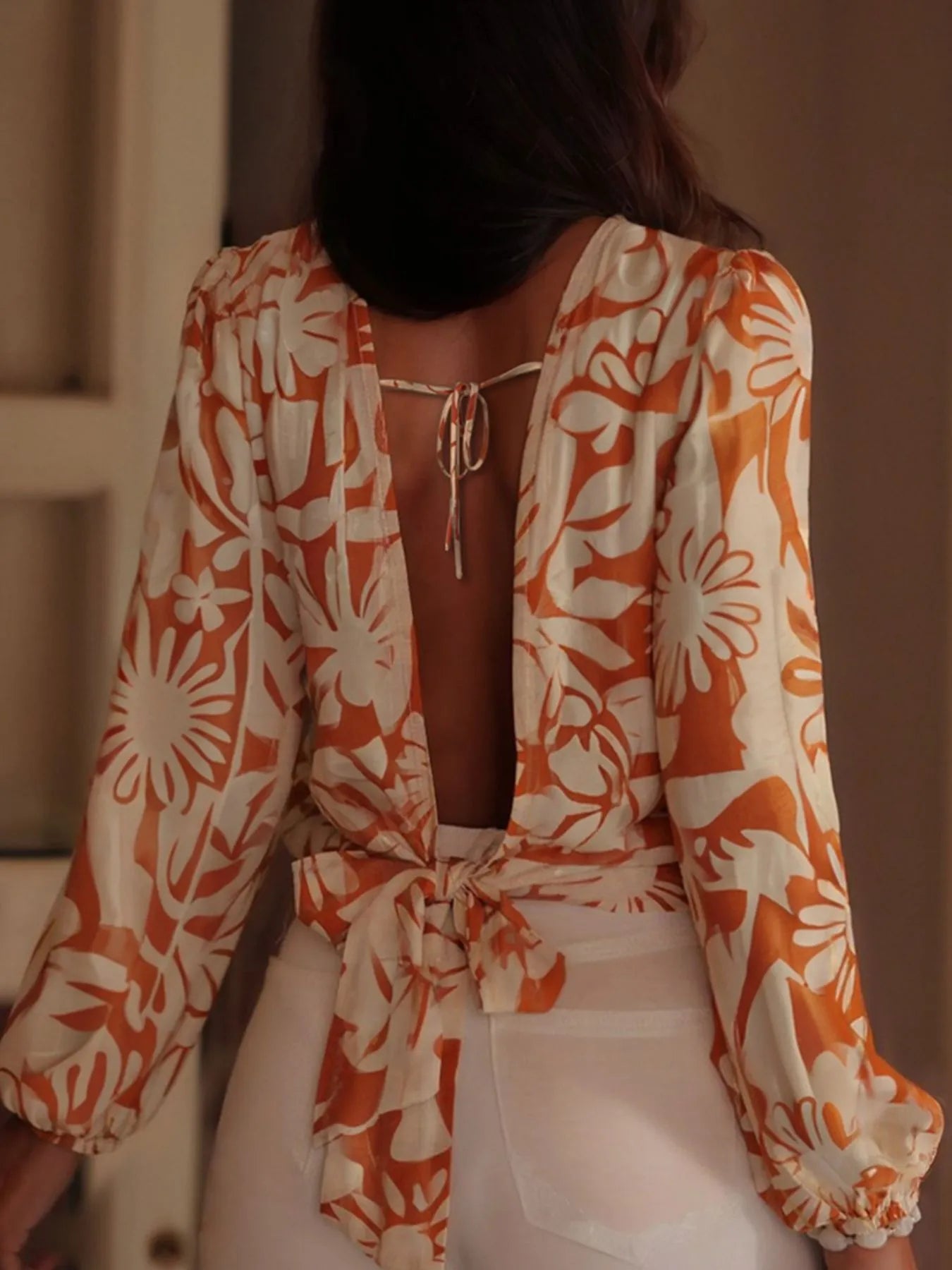 Printed Tie Back Blouse