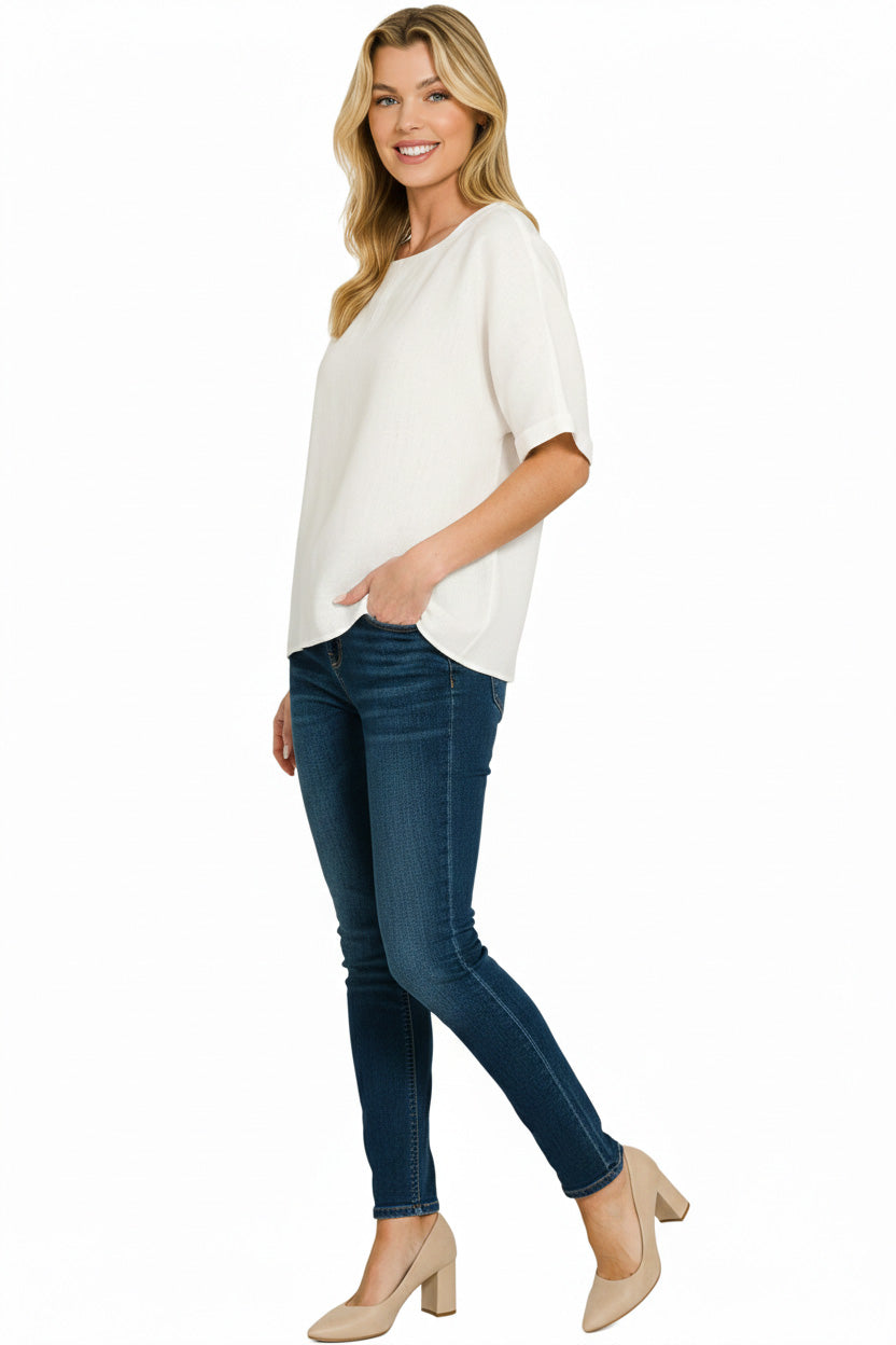 Linen Cuffed Sleeve Top