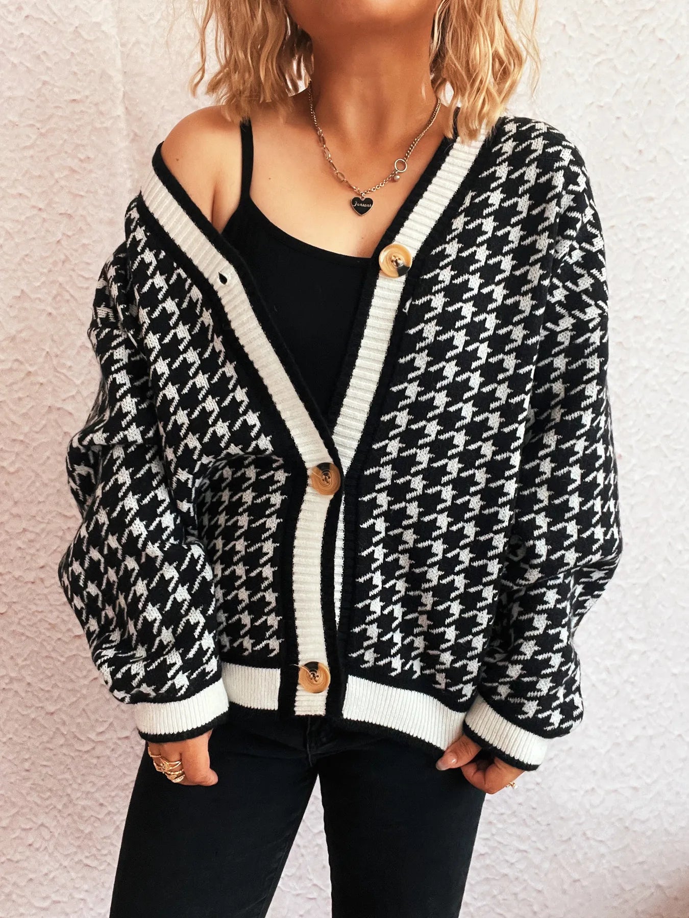 Houndstooth Oversized Cardigan