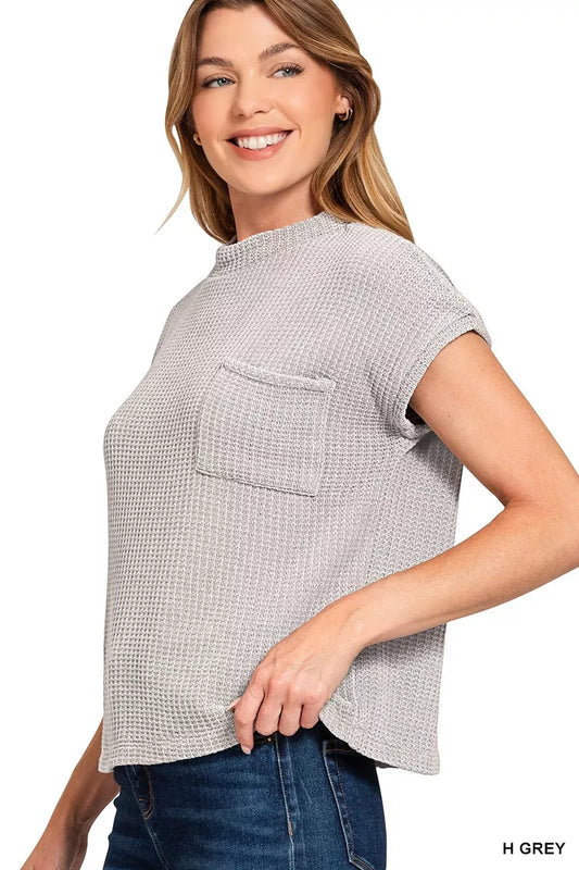 Chenille Waffle Short Sleeve Sweater - Back View