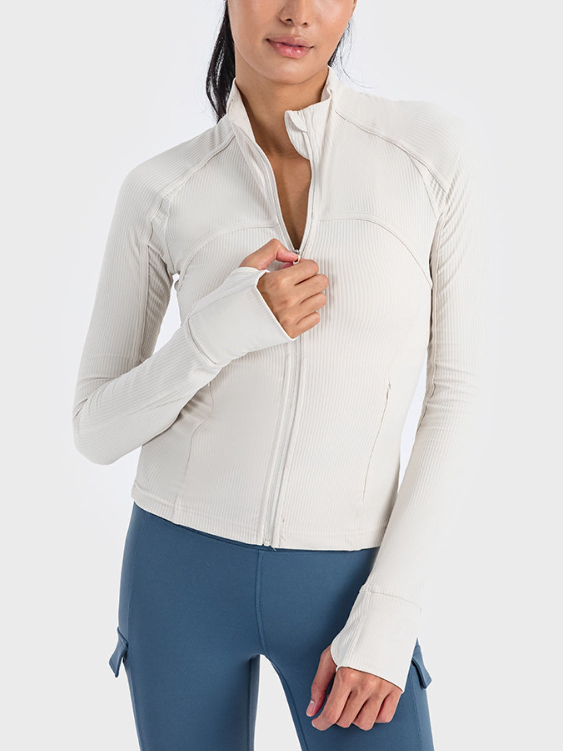 Athletic Zip-Up Long Sleeve Jacket - Front View