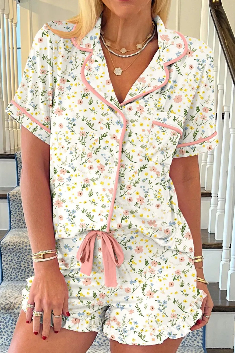 Pillow Talk Short Sleeve Top and Shorts Pajama Set