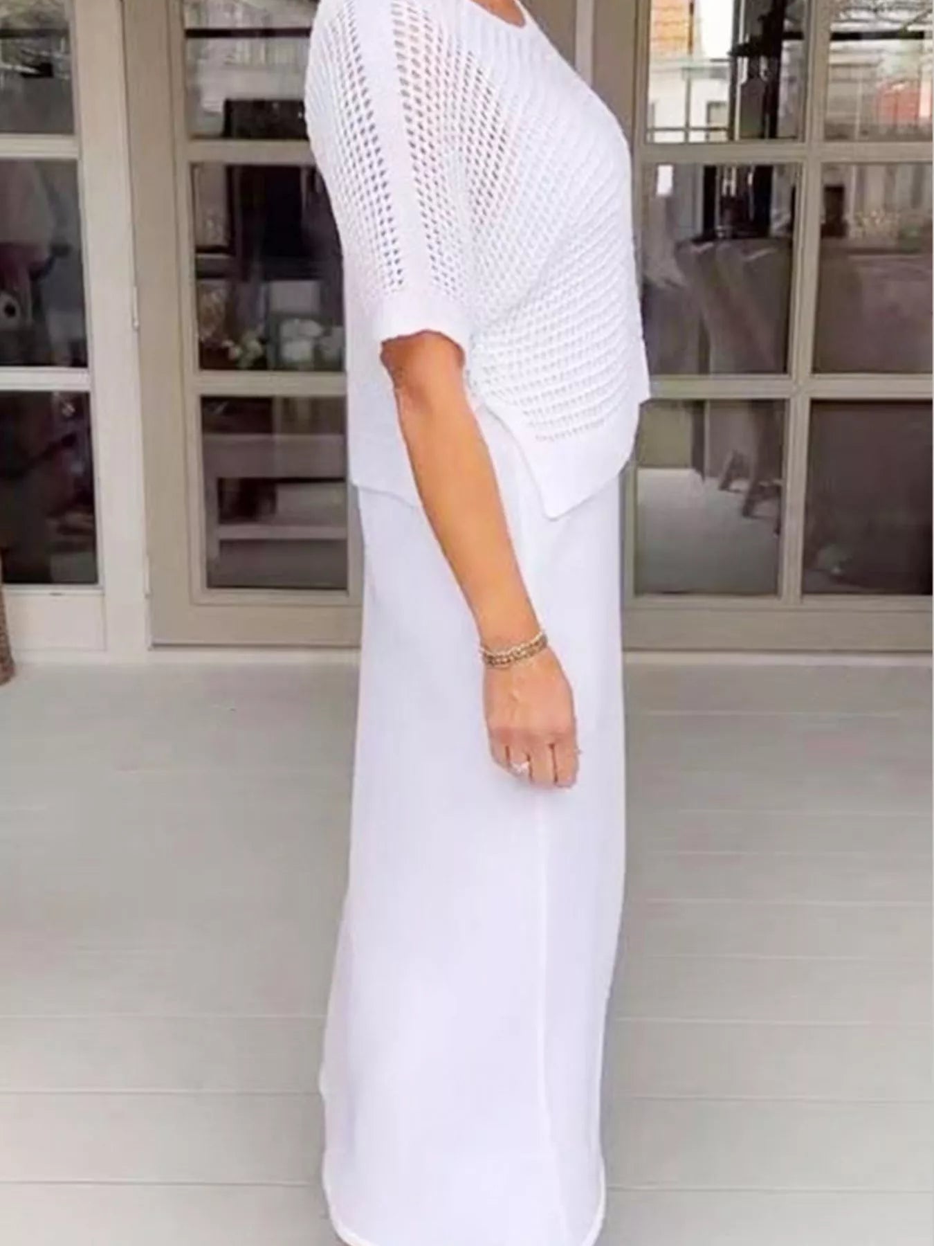 Openwork Sweater and Dress Set
