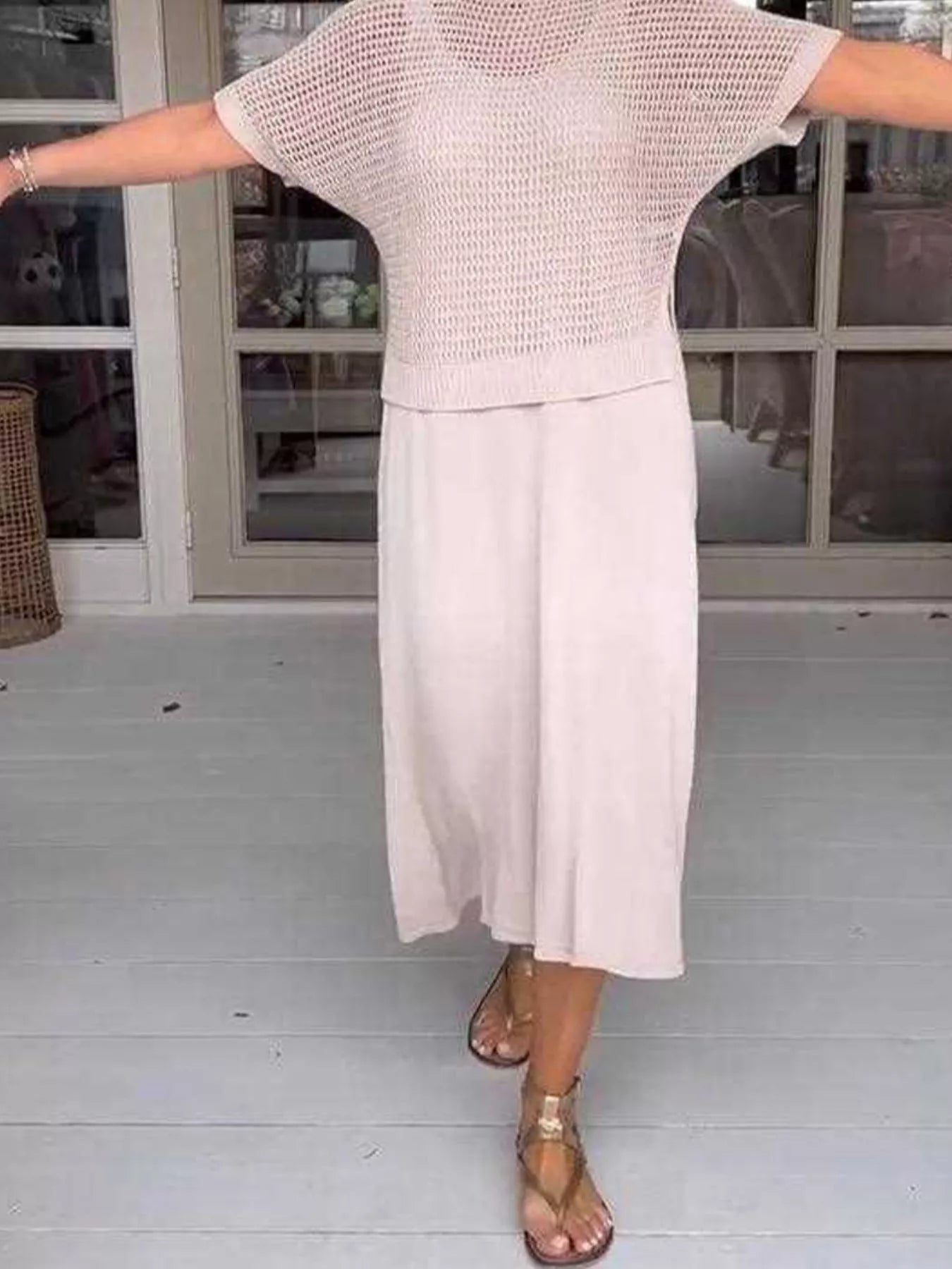 Openwork Sweater and Dress Set