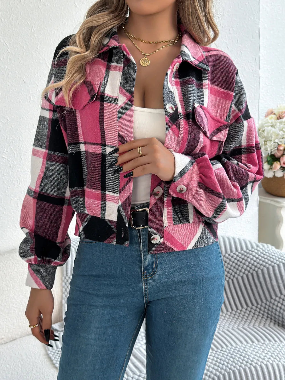 Plaid Button Up Jacket