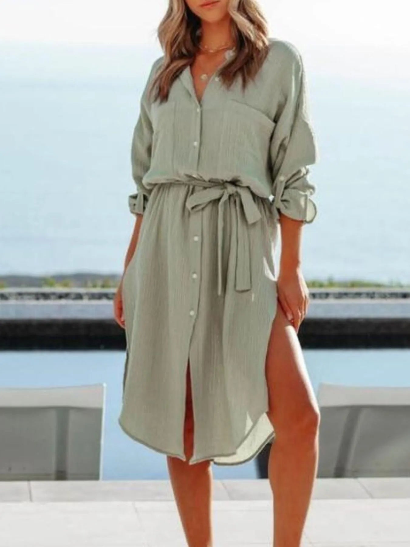 Coastal Cool Belted Shirtdress