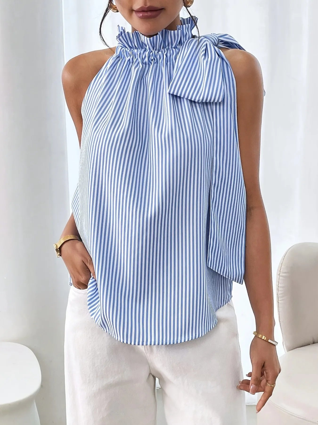 Bow Peep Striped Sleeveless Blouse