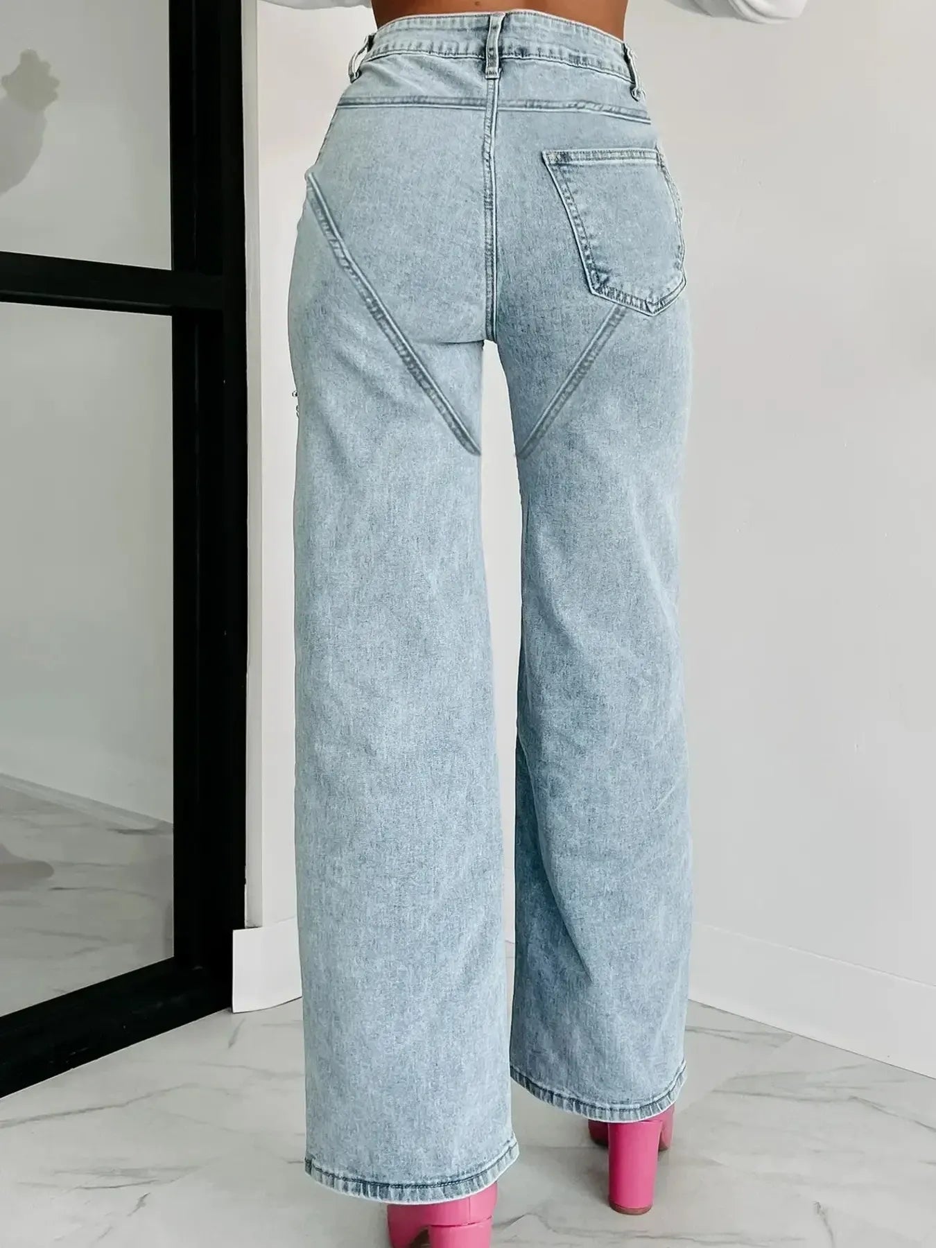 Women's High Waist Cut-Out Wide Leg Jeans